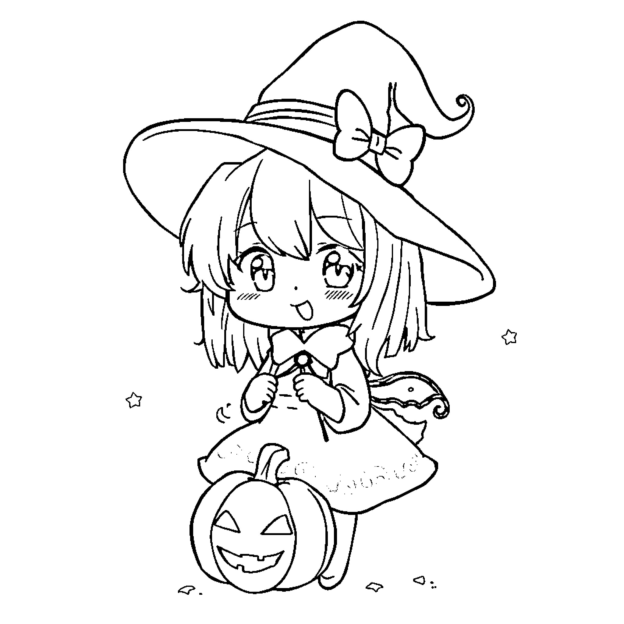 Kuromi in Playful Halloween Attire Coloring Page (free black-and-white line drawing printable PDF for all, from beginners to advanced learners, including children, teens, adults, and seniors)