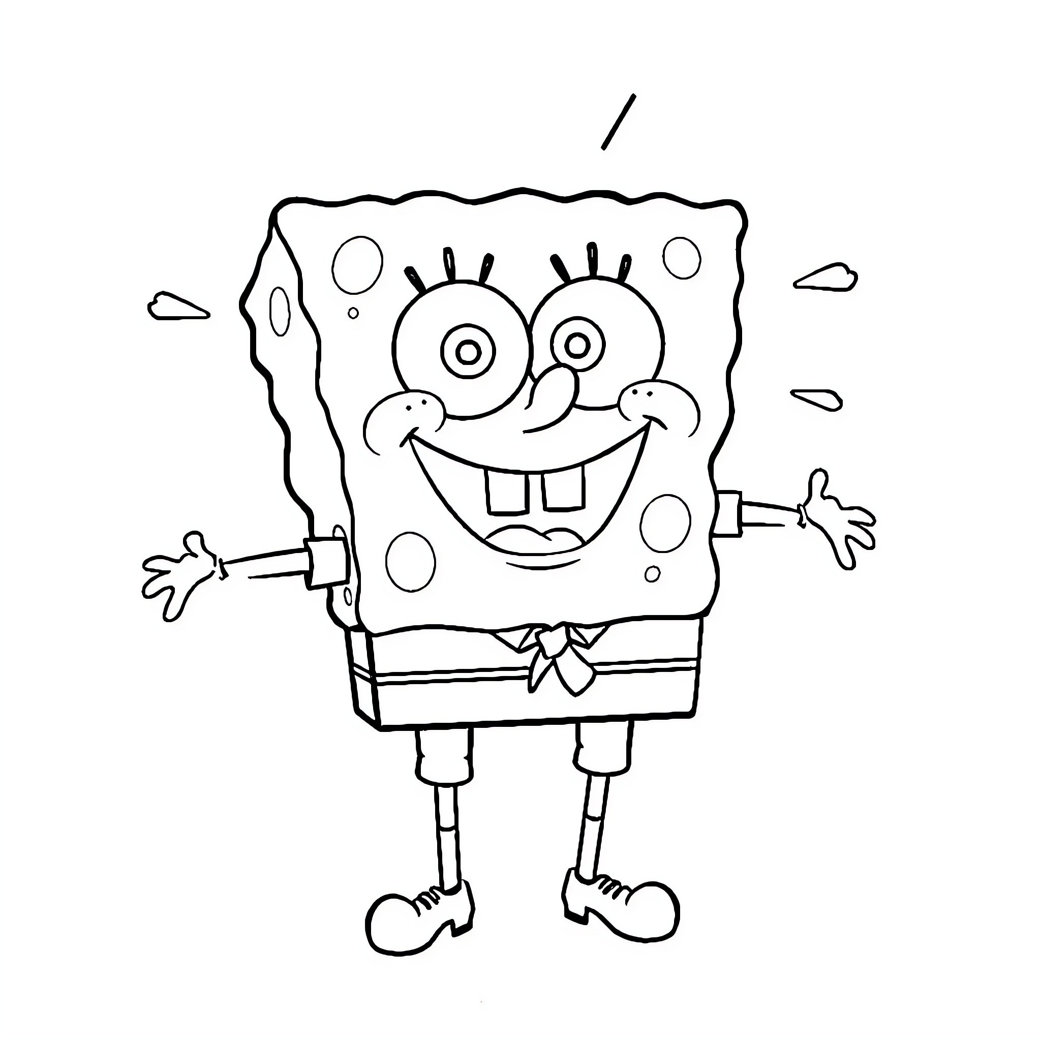 SpongeBob SquarePants cheerfully waving his arms Coloring Page (free black-and-white line drawing printable PDF for all, from beginners to advanced learners, including children, teens, adults, and seniors)