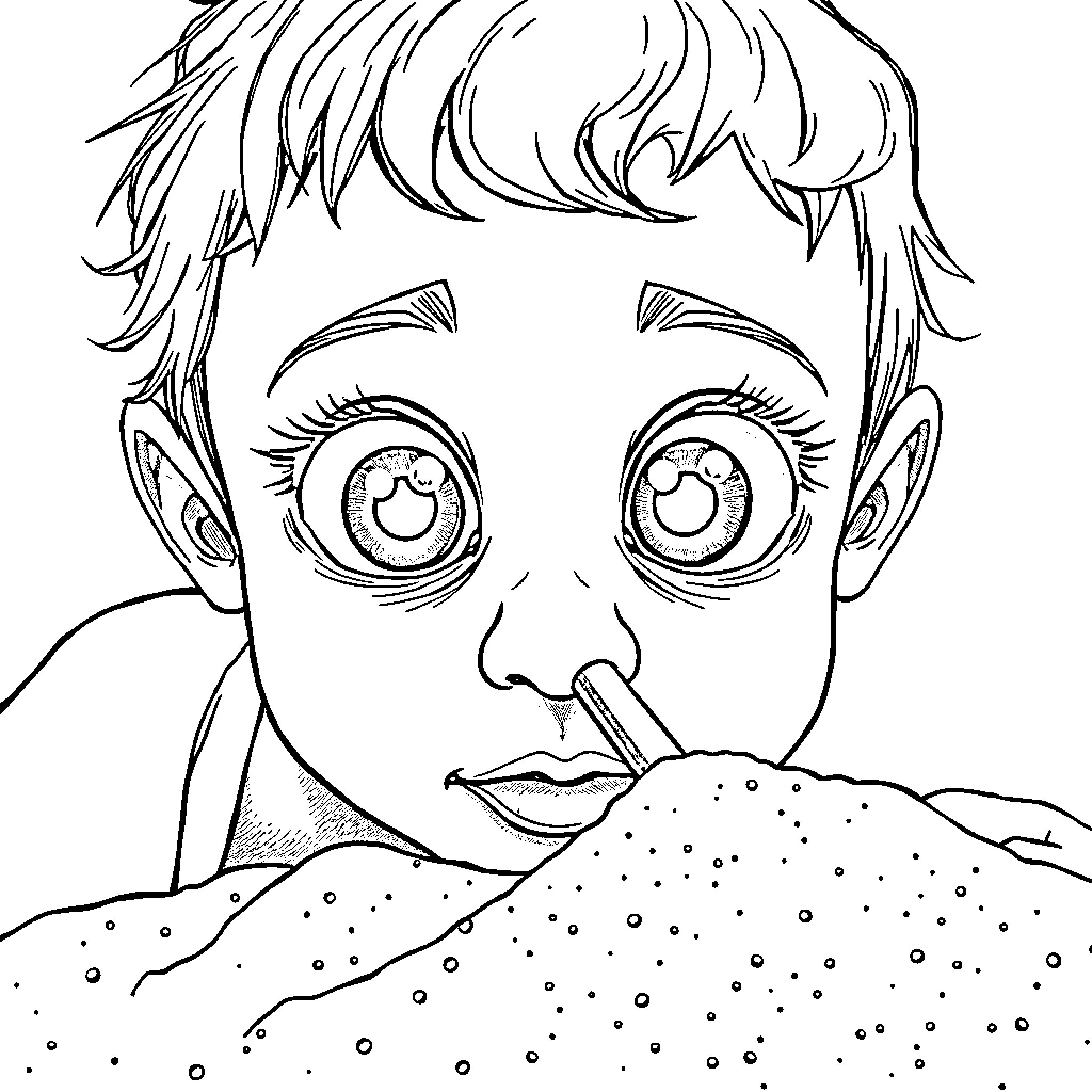 Person making a surprised expression with big eyes Coloring Page (free black-and-white line drawing printable PDF for all, from beginners to advanced learners, including children, teens, adults, and seniors)