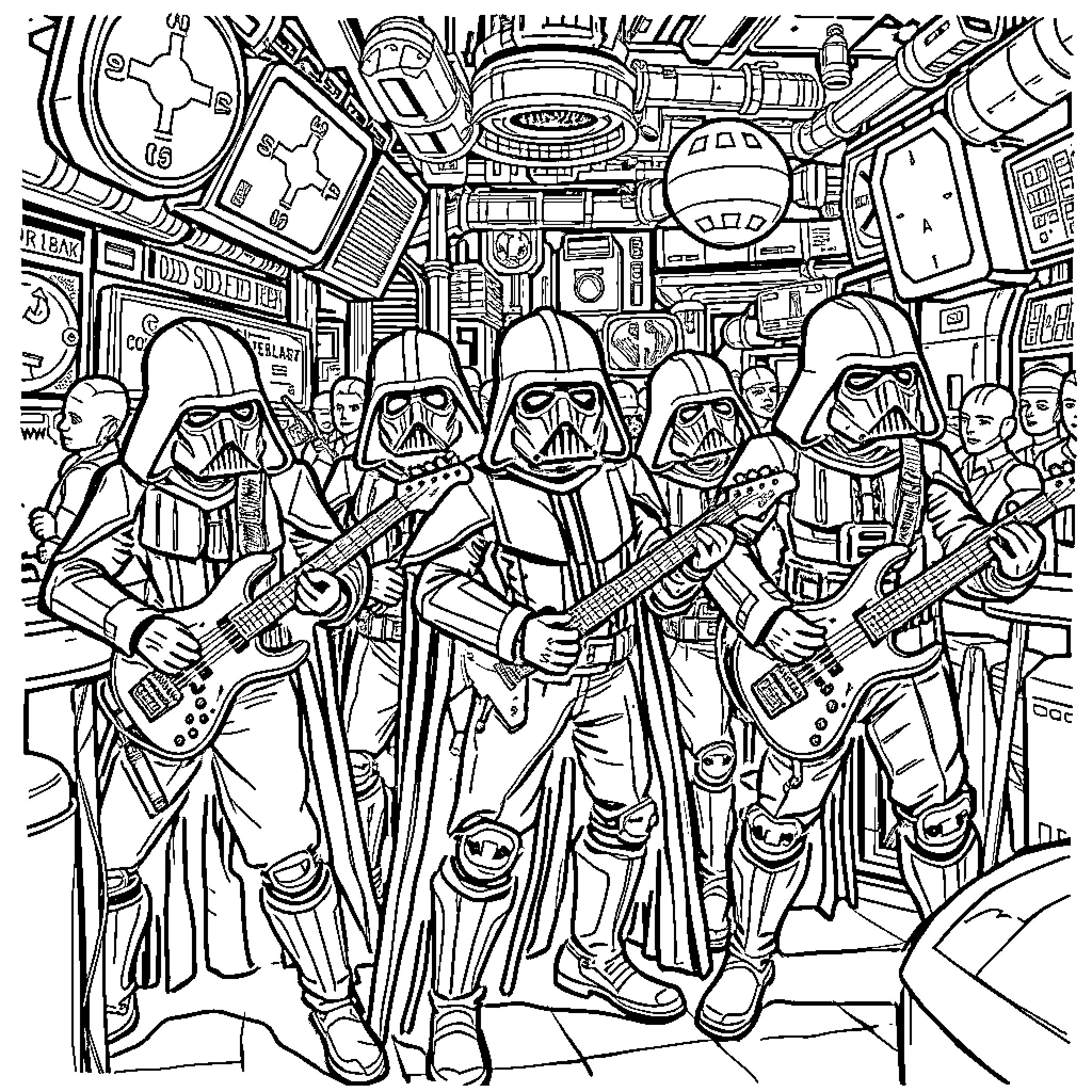 Star Wars Galactic Imperial Armada Gathering Coloring Page (free black-and-white line drawing printable PDF for all, from beginners to advanced learners, including children, teens, adults, and seniors)