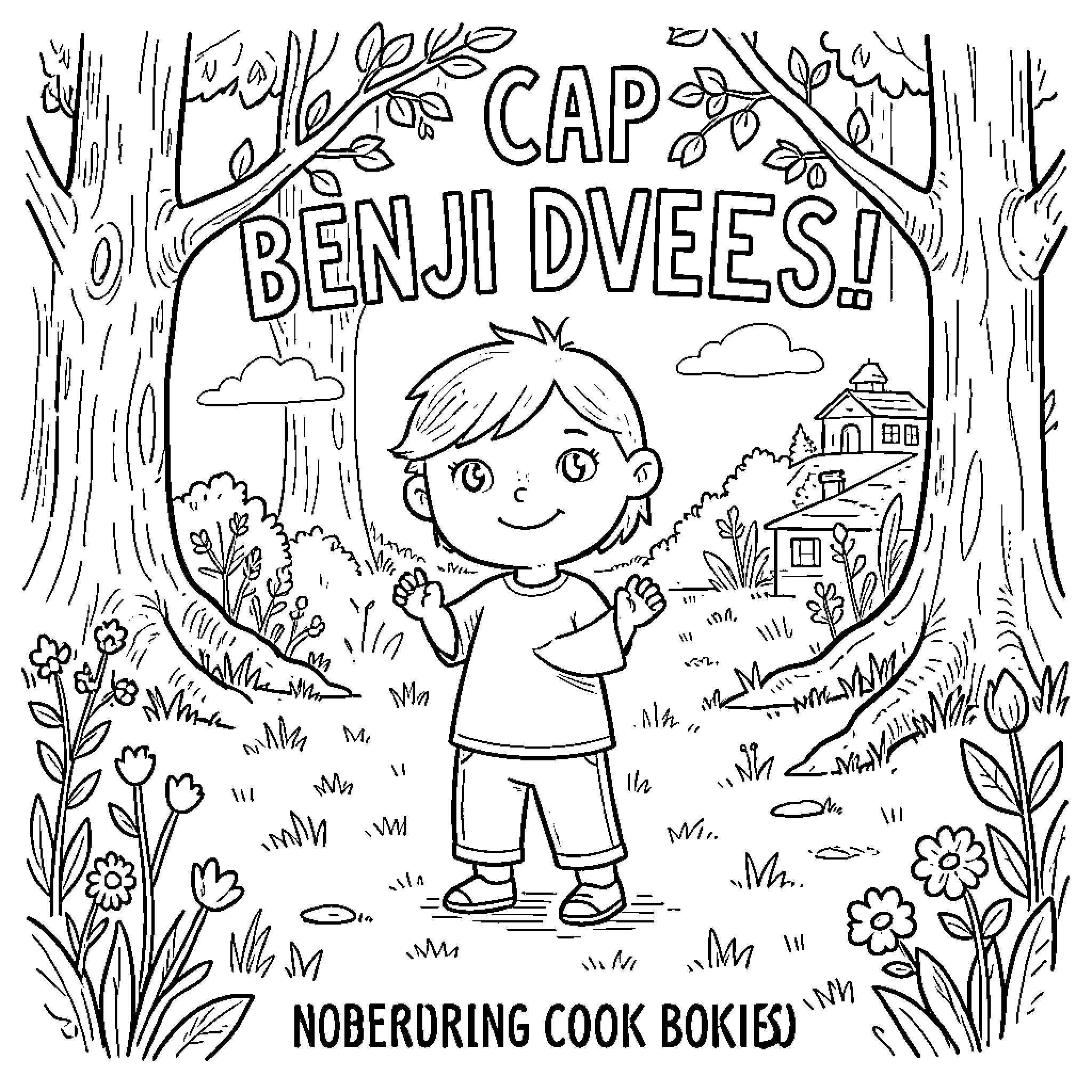 Benji Davies playing happily in the park Coloring Page (free black-and-white line drawing printable PDF for all, from beginners to advanced learners, including children, teens, adults, and seniors)