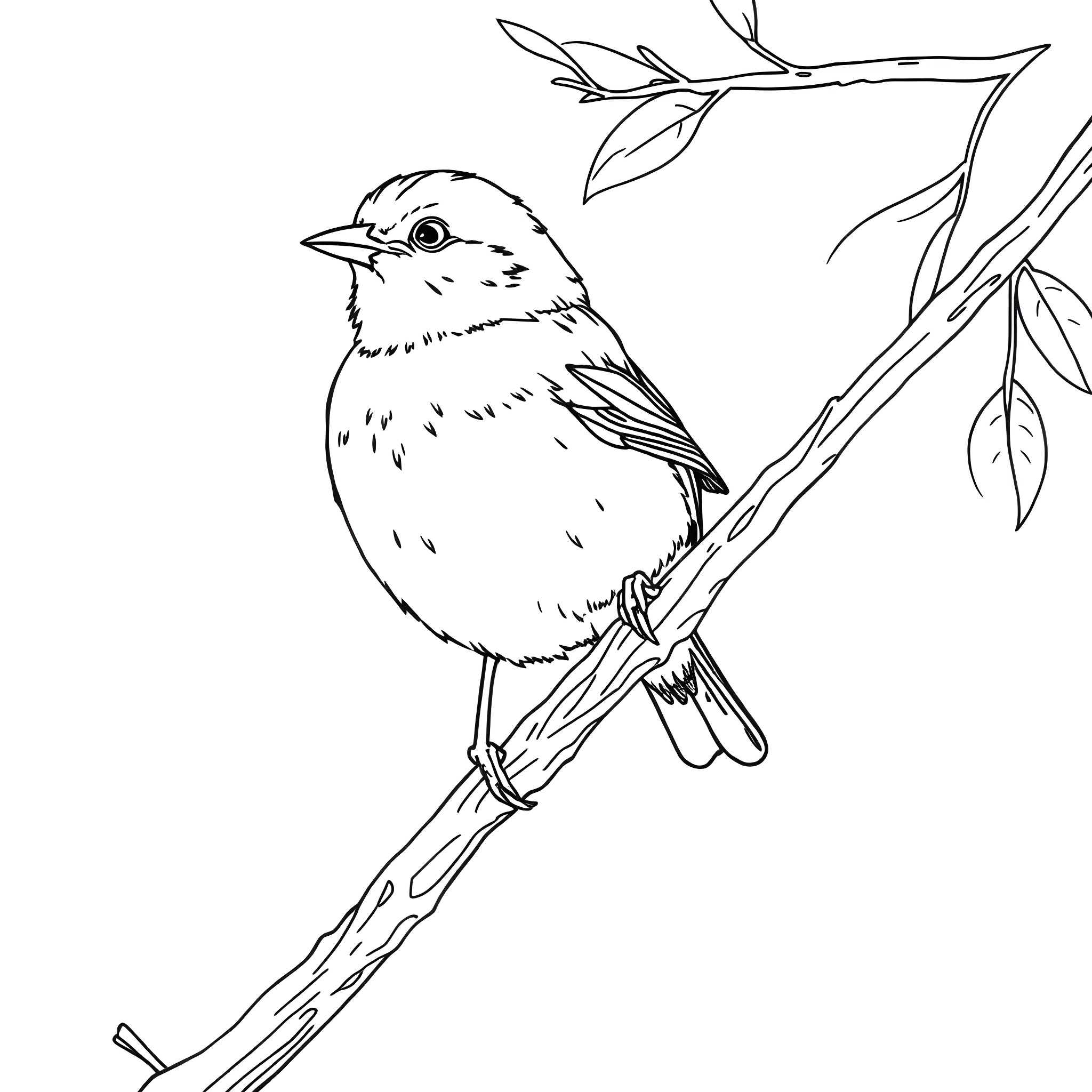 Passerina bird perched on a branch Coloring Page (free black-and-white line drawing printable PDF for all, from beginners to advanced learners, including children, teens, adults, and seniors)