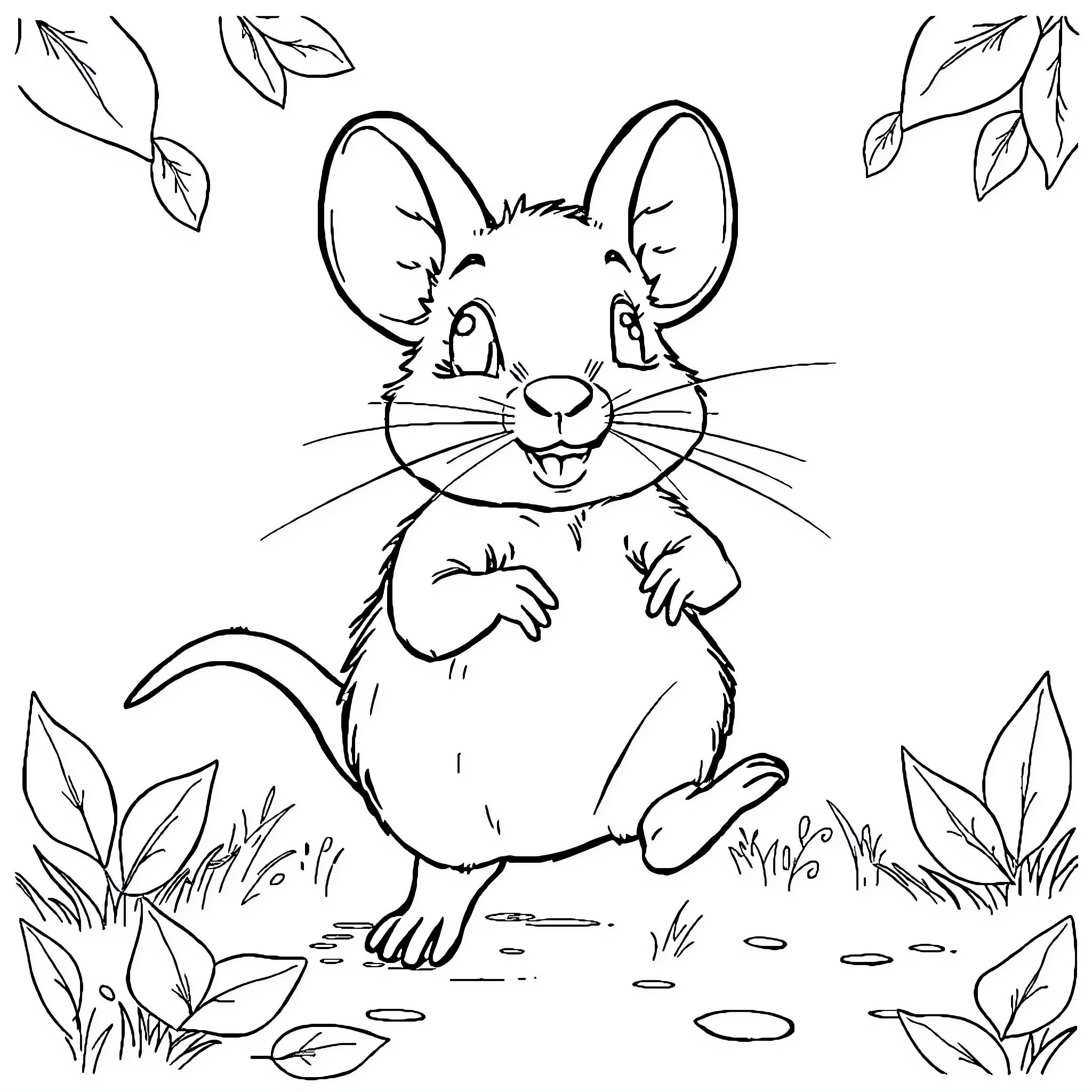 Ratón exploring the natural environment Coloring Page (free black-and-white line drawing printable PDF for all, from beginners to advanced learners, including children, teens, adults, and seniors)