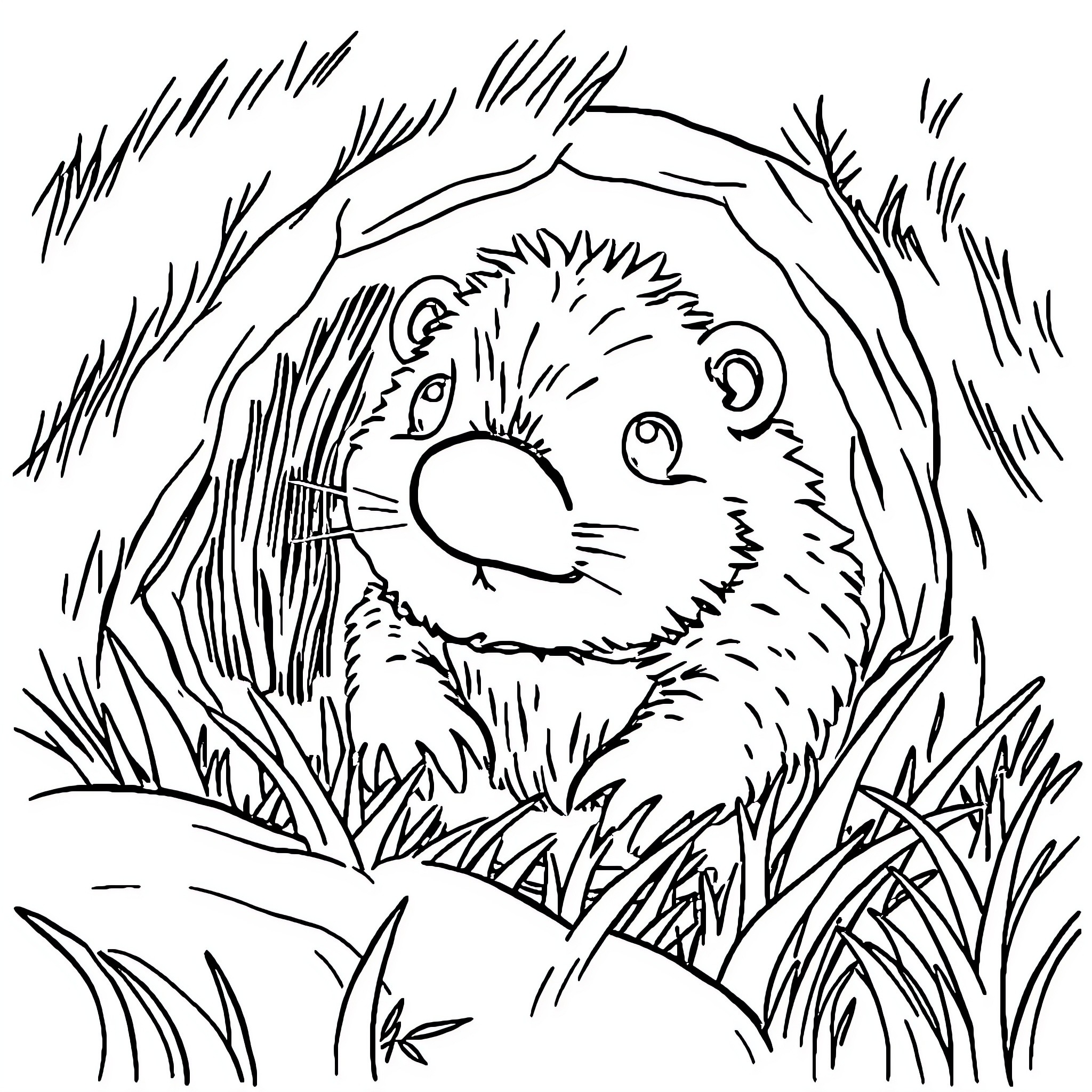 Krteček exploring the forest Coloring Page (free black-and-white line drawing printable PDF for all, from beginners to advanced learners, including children, teens, adults, and seniors)