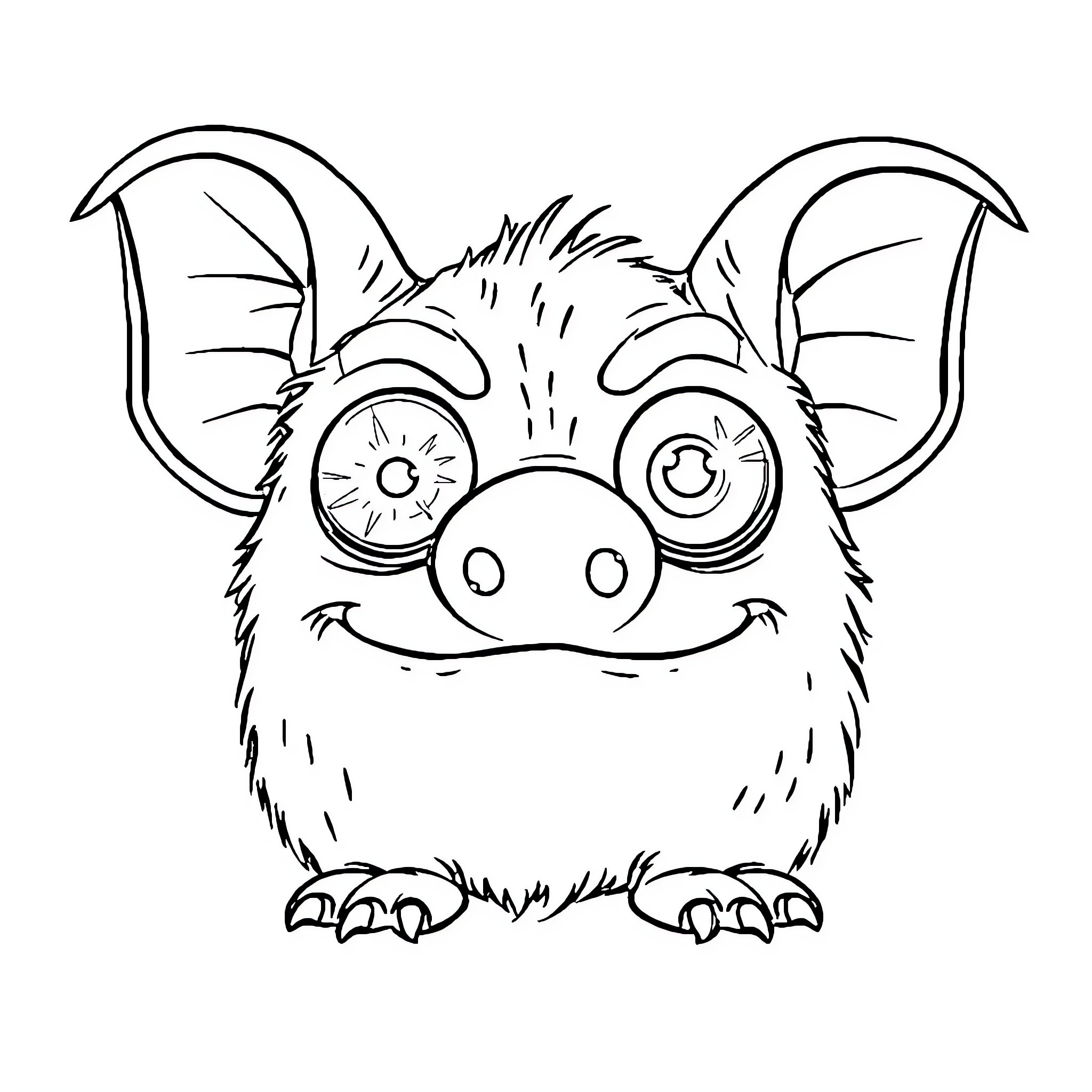 Monster Creature with Comical Facial Expression Coloring Page (free black-and-white line drawing printable PDF for all, from beginners to advanced learners, including children, teens, adults, and seniors)