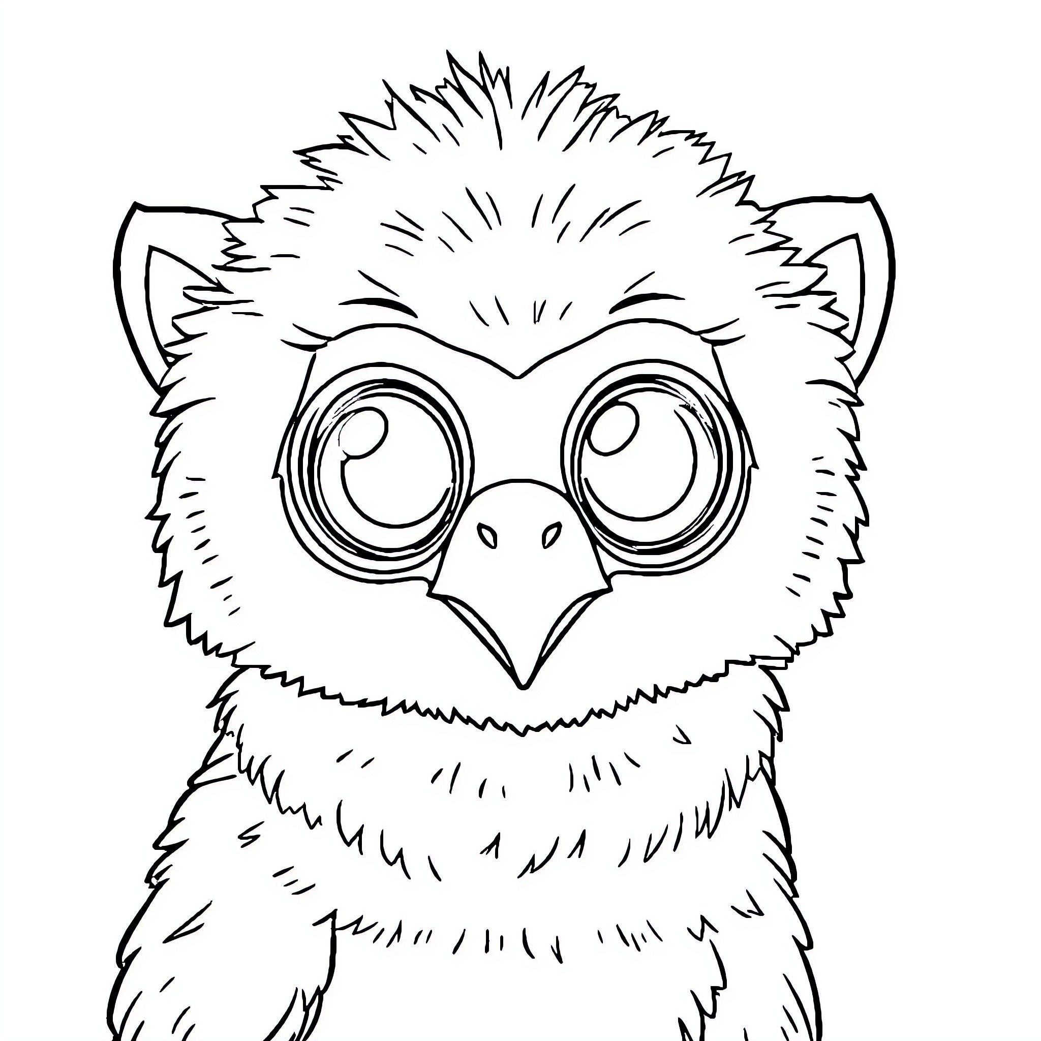 Kangaroo with big curious eyes Coloring Page (free black-and-white line drawing printable PDF for all, from beginners to advanced learners, including children, teens, adults, and seniors)