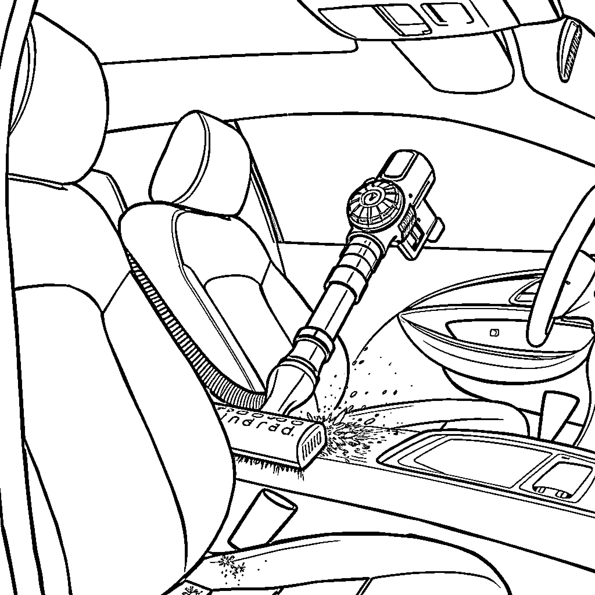 Vacuum cleaning the car interior Coloring Page (free black-and-white line drawing printable PDF for all, from beginners to advanced learners, including children, teens, adults, and seniors)