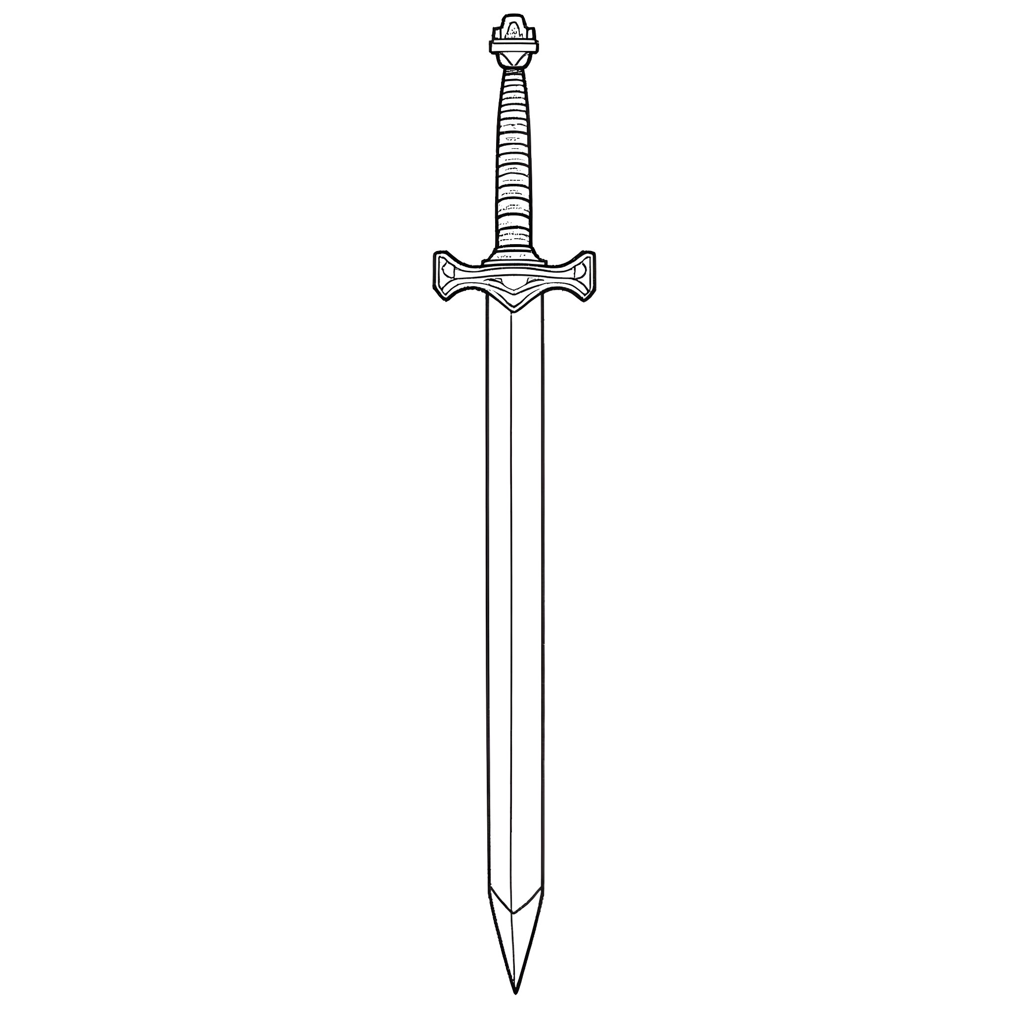 Pen drawing of a medieval sword Coloring Page (free black-and-white line drawing printable PDF for all, from beginners to advanced learners, including children, teens, adults, and seniors)