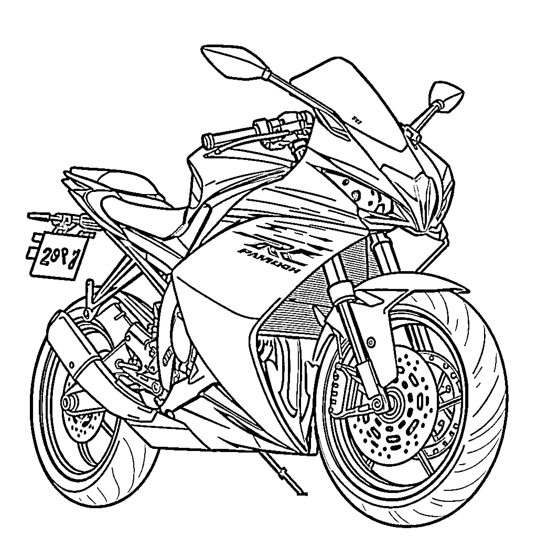 Yamaha R6 high-performance motorcycle in action Coloring Page (free black-and-white line drawing printable PDF for all, from beginners to advanced learners, including children, teens, adults, and seniors)