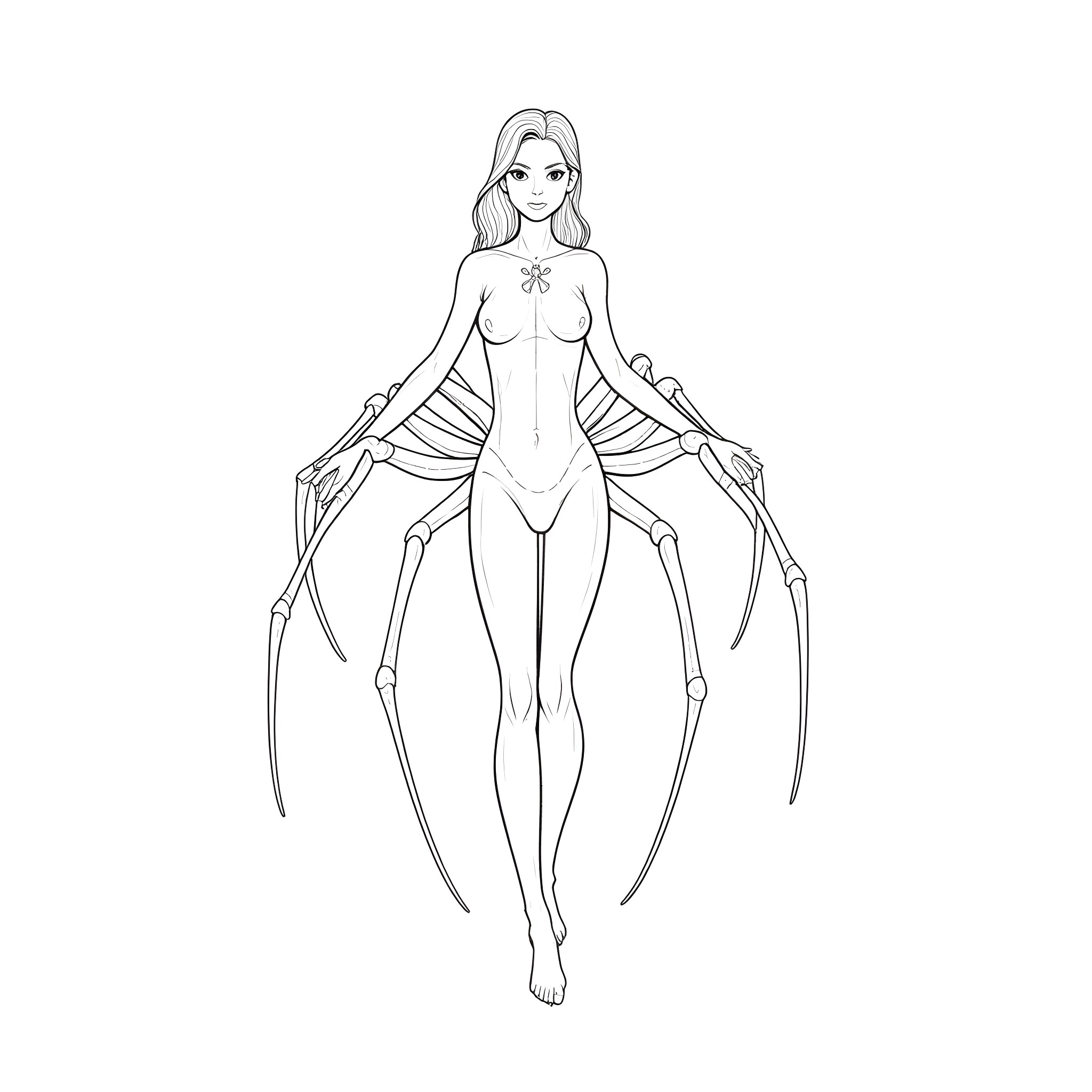 Spider Woman wielding her powerful talons Coloring Page (free black-and-white line drawing printable PDF for all, from beginners to advanced learners, including children, teens, adults, and seniors)
