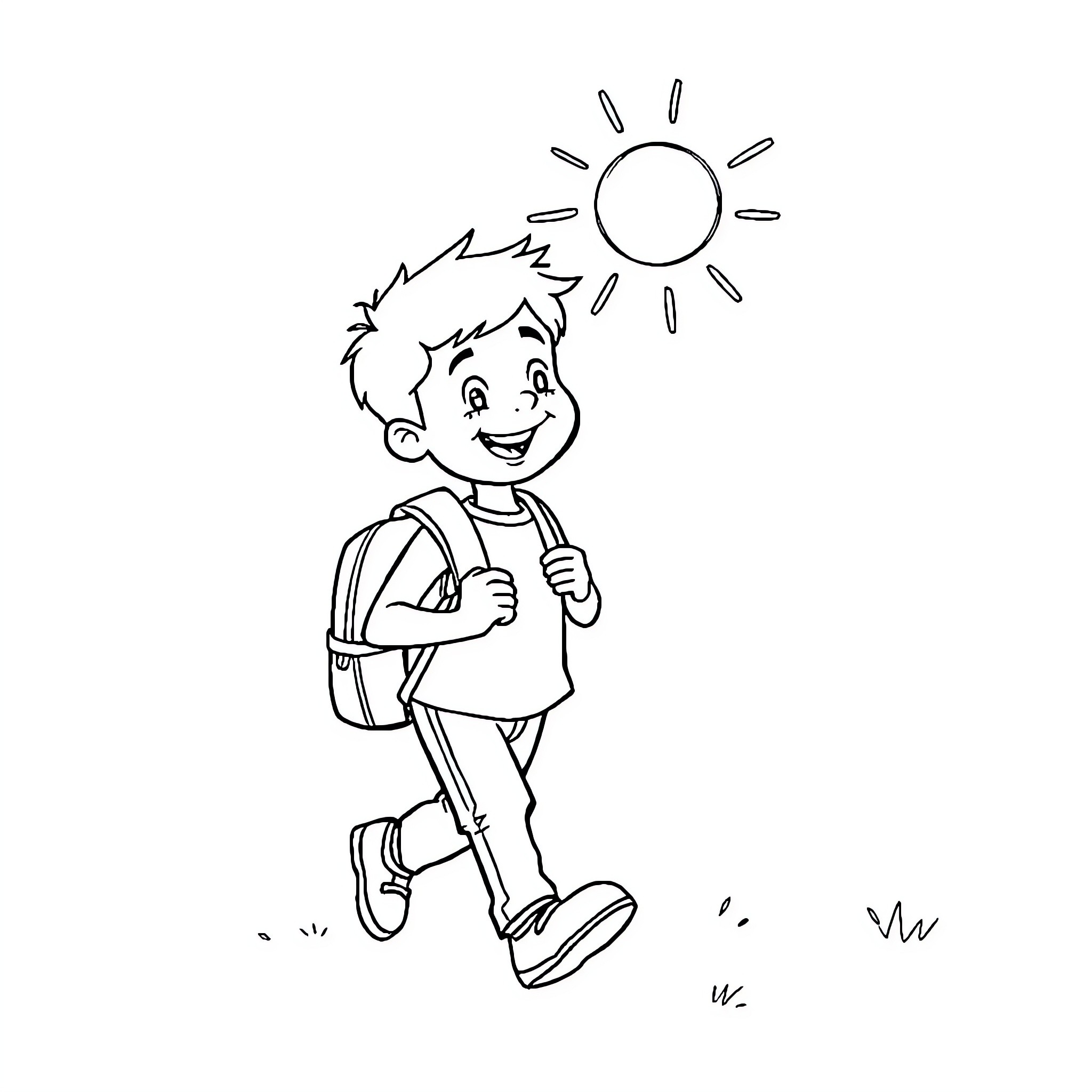 Tum Tum happily walking in the sun Coloring Page (free black-and-white line drawing printable PDF for all, from beginners to advanced learners, including children, teens, adults, and seniors)