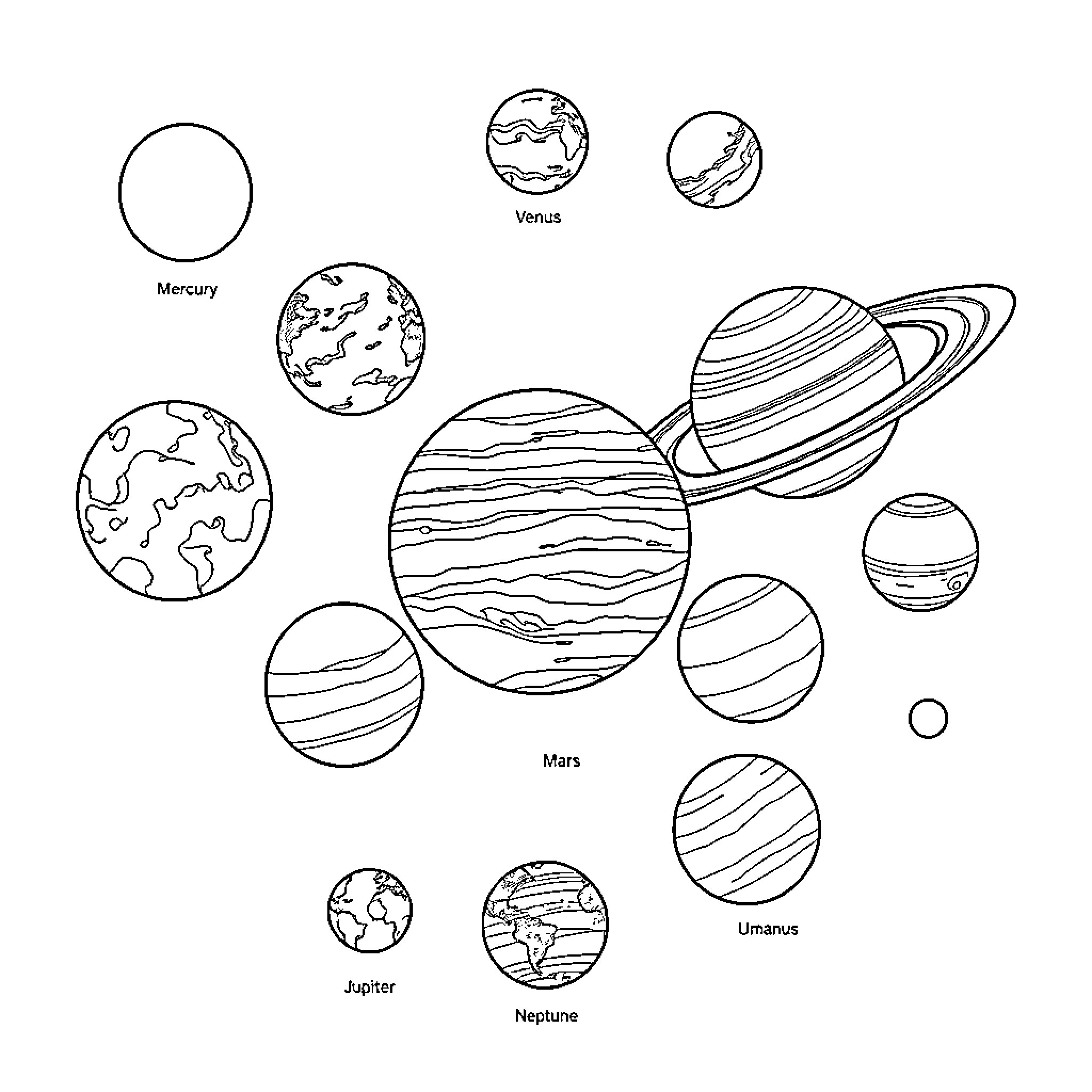 Planet exploration in the solar system Coloring Page (free black-and-white line drawing printable PDF for all, from beginners to advanced learners, including children, teens, adults, and seniors)
