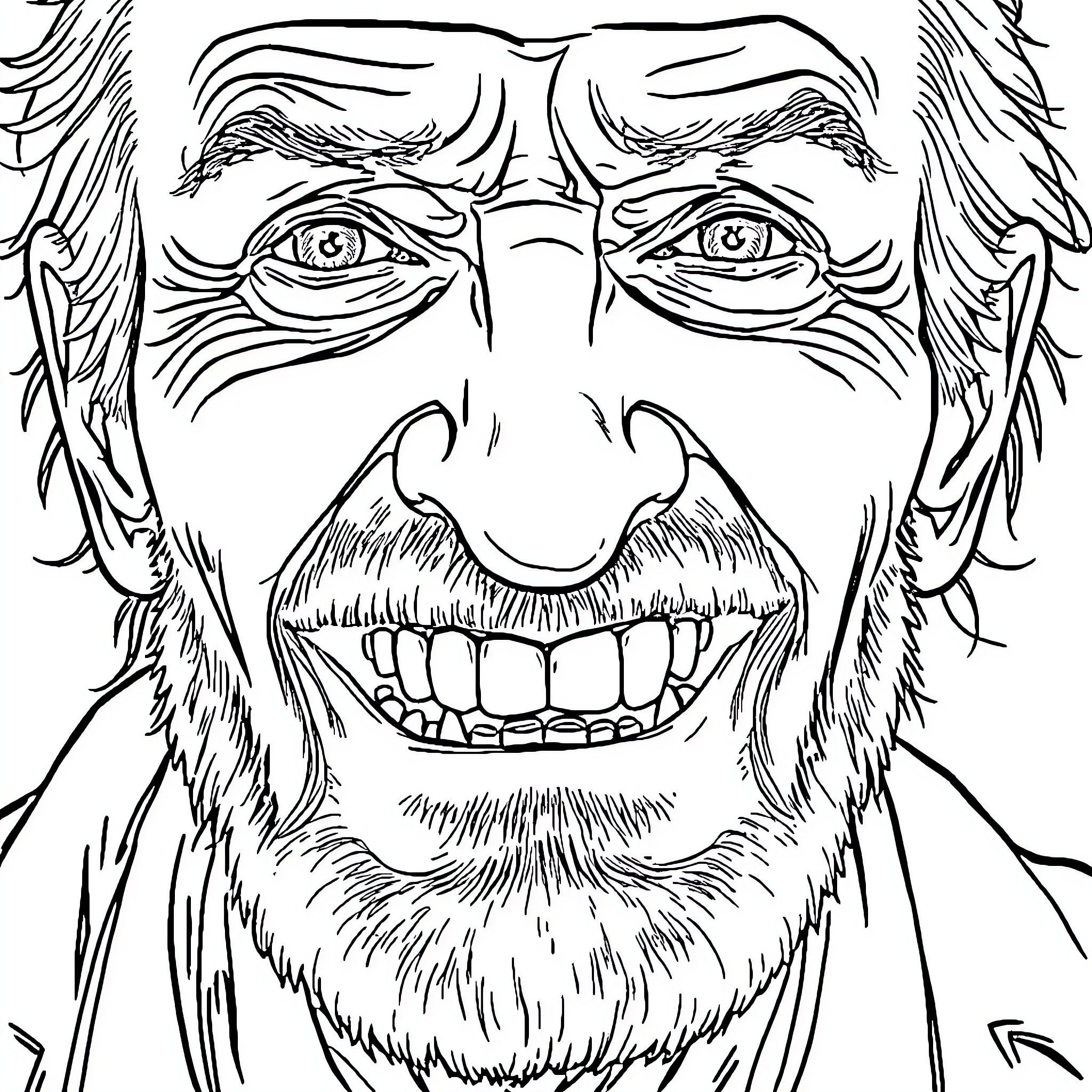 Vieil Homme with Expressive Face and Bushy Beard Coloring Page (free black-and-white line drawing printable PDF for all, from beginners to advanced learners, including children, teens, adults, and seniors)