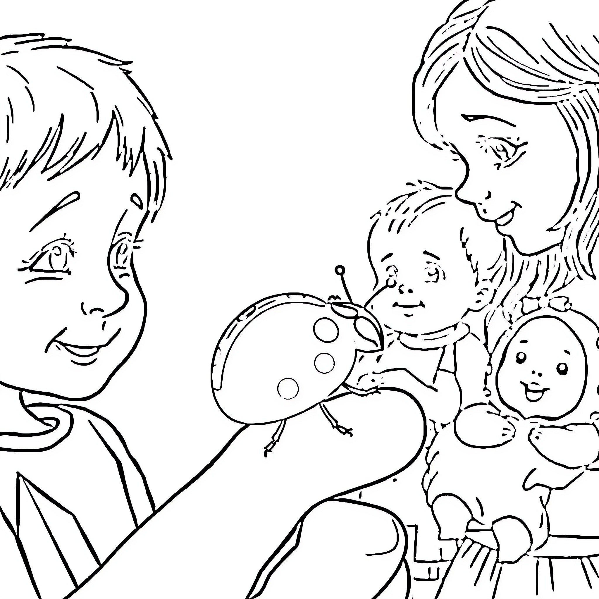 Ladybug inspires children's imagination and play Coloring Page (free black-and-white line drawing printable PDF for all, from beginners to advanced learners, including children, teens, adults, and seniors)