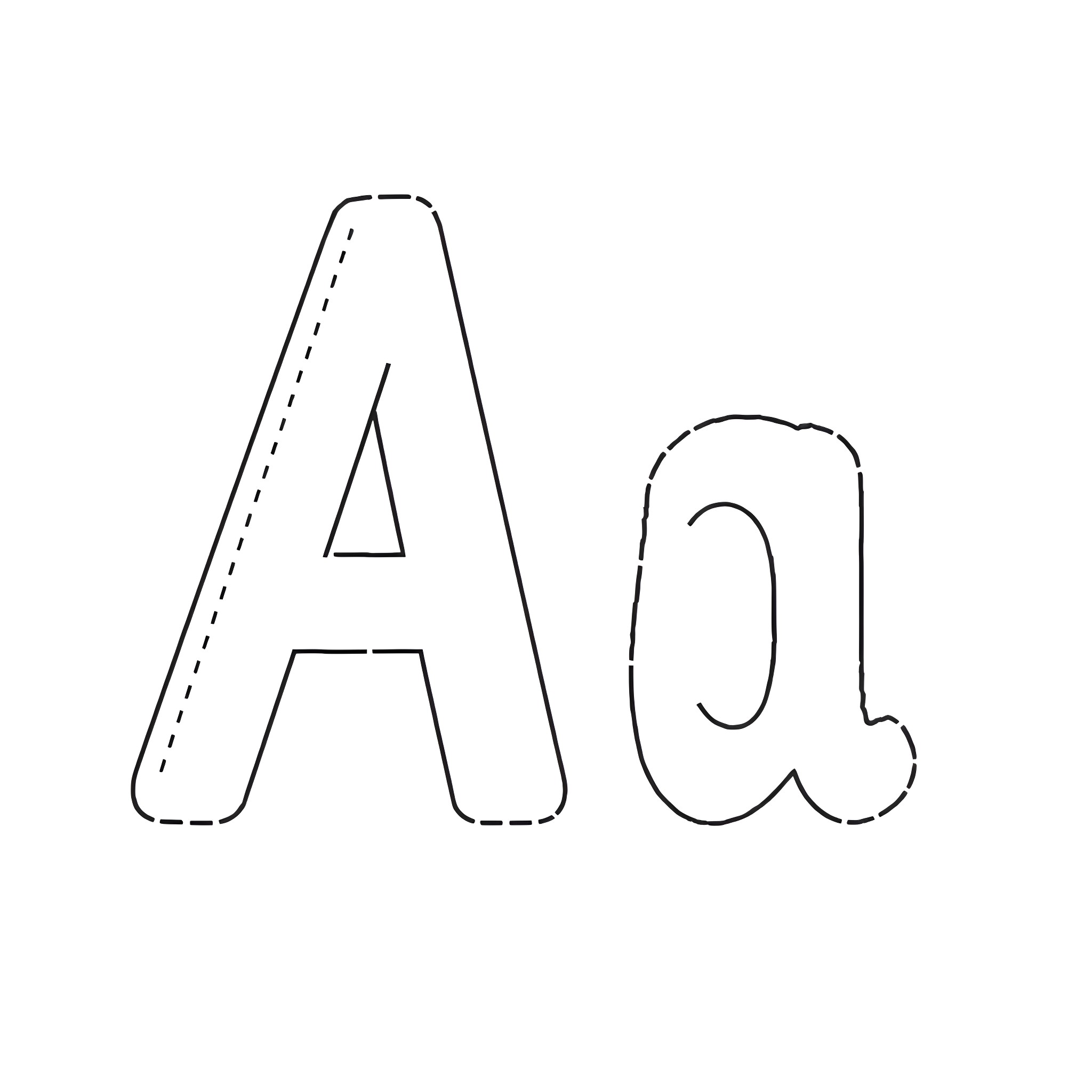 Alphabet characters outlined in dashed lines Coloring Page (free black-and-white line drawing printable PDF for all, from beginners to advanced learners, including children, teens, adults, and seniors)