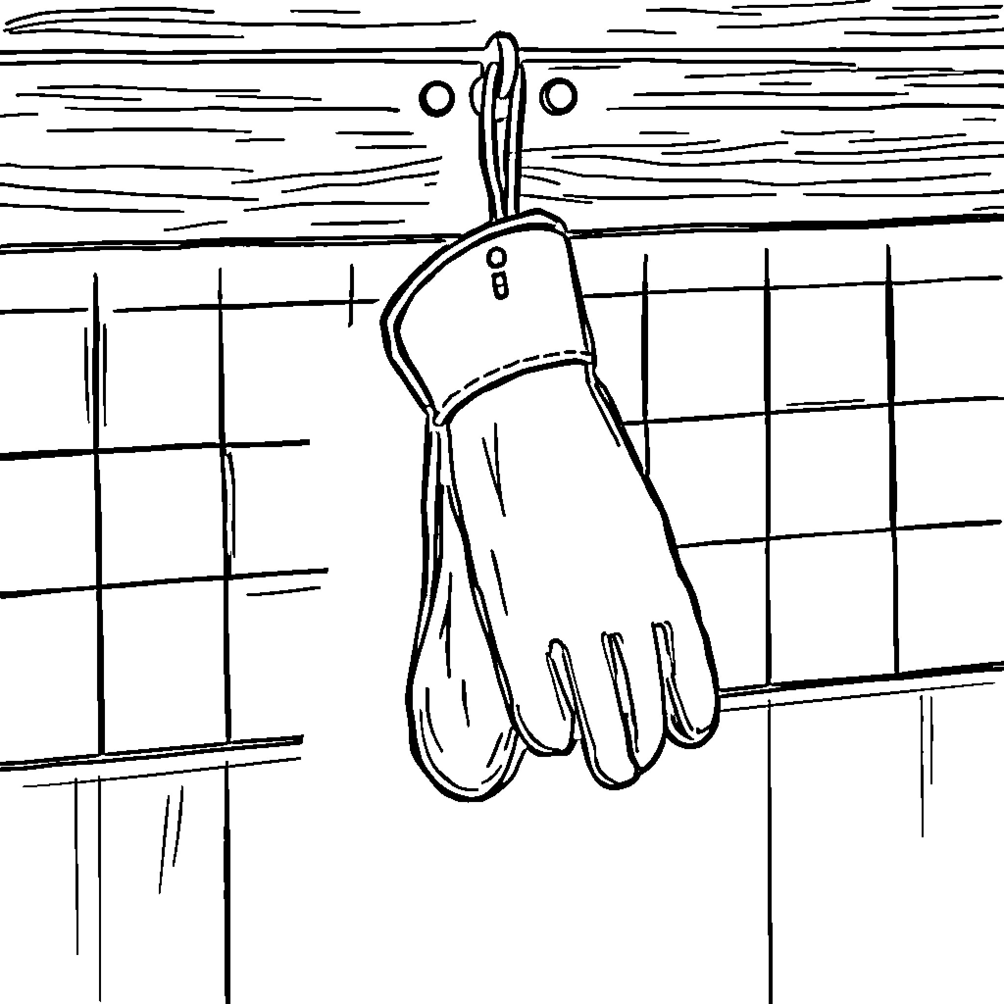 Glove Hanging on Wire Fence Coloring Page (free black-and-white line drawing printable PDF for all, from beginners to advanced learners, including children, teens, adults, and seniors)