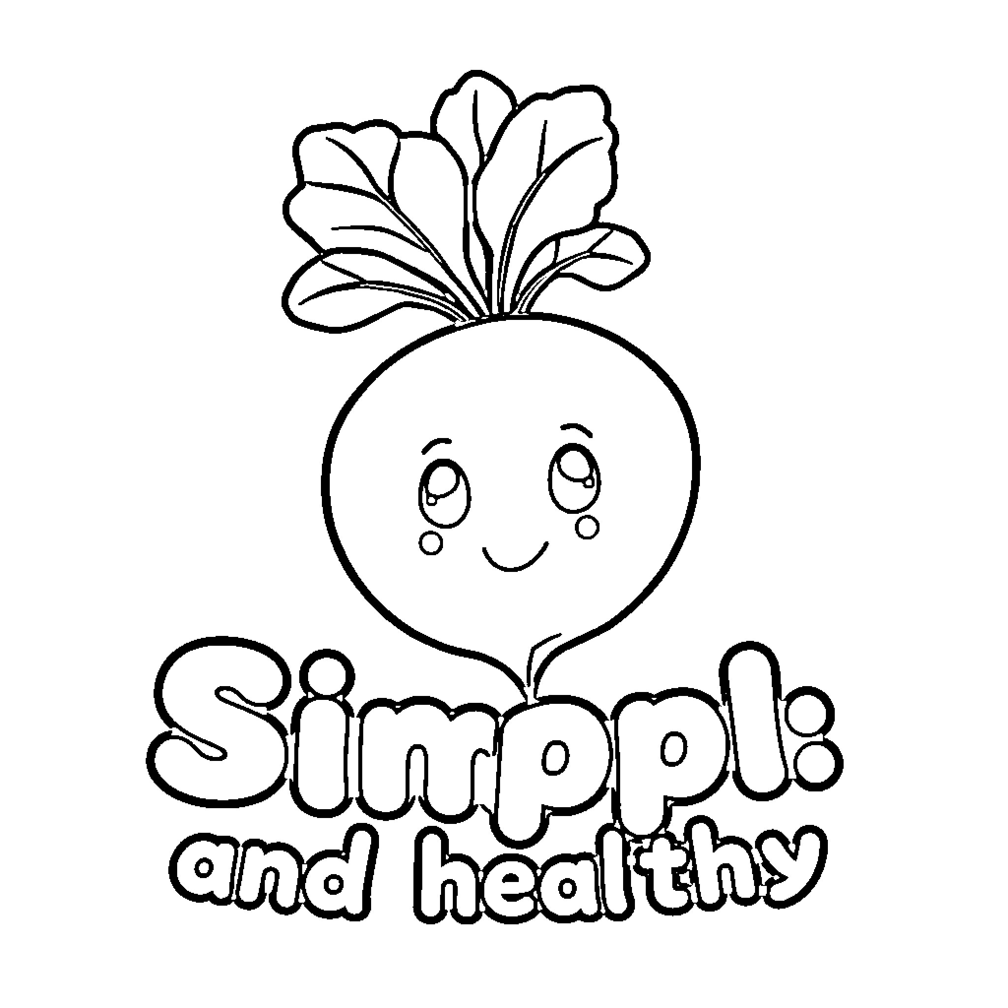 Turnip character in a simple and friendly drawing Coloring Page (free black-and-white line drawing printable PDF for all, from beginners to advanced learners, including children, teens, adults, and seniors)