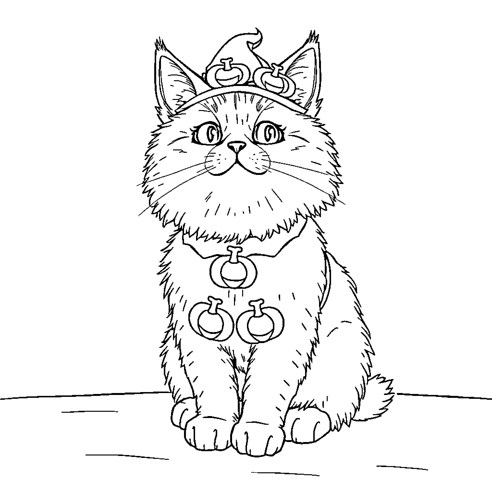 Cat wearing a decorative crown Coloring Page (free black-and-white line drawing printable PDF for all, from beginners to advanced learners, including children, teens, adults, and seniors)