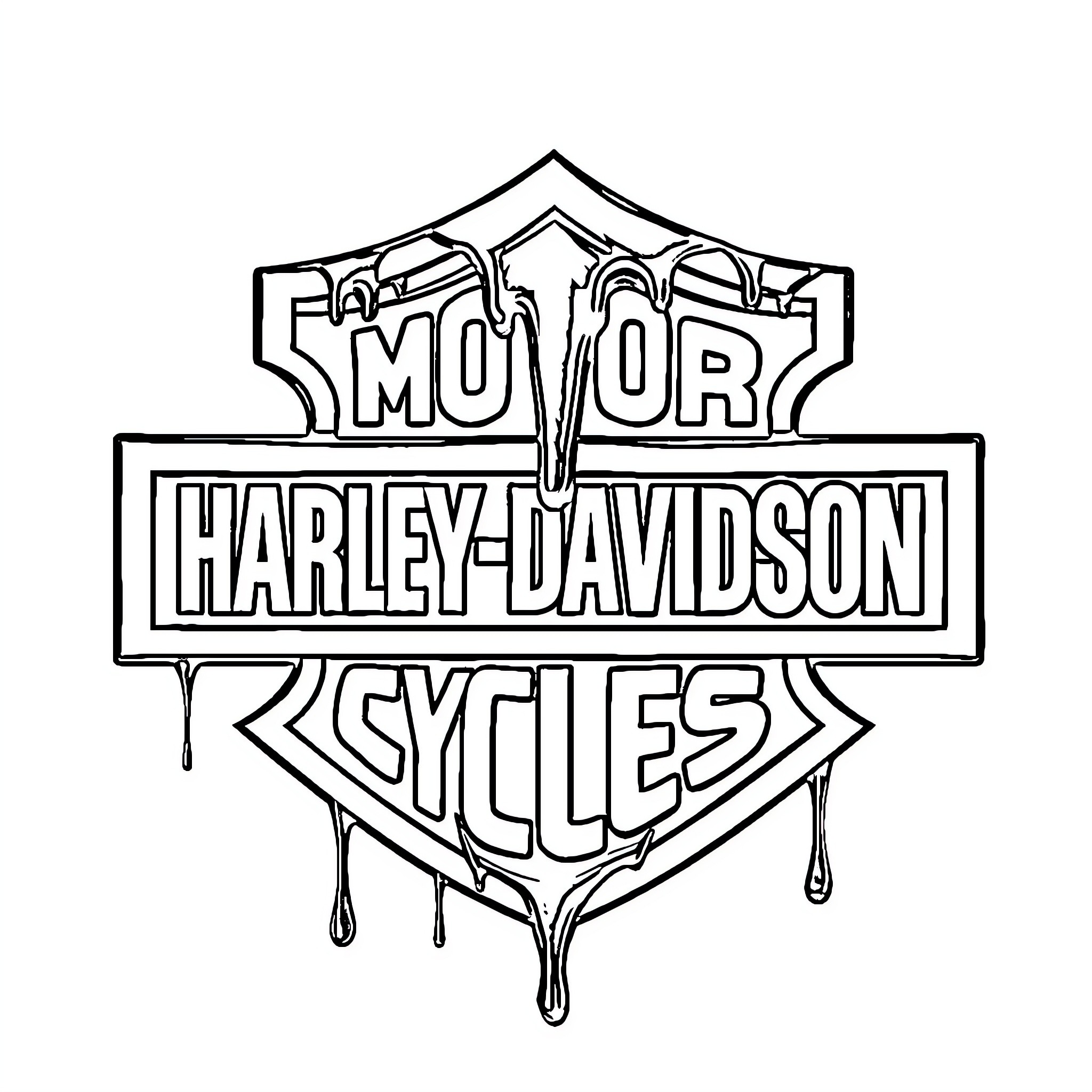 Harley Davidson cycles logo design Coloring Page (free black-and-white line drawing printable PDF for all, from beginners to advanced learners, including children, teens, adults, and seniors)