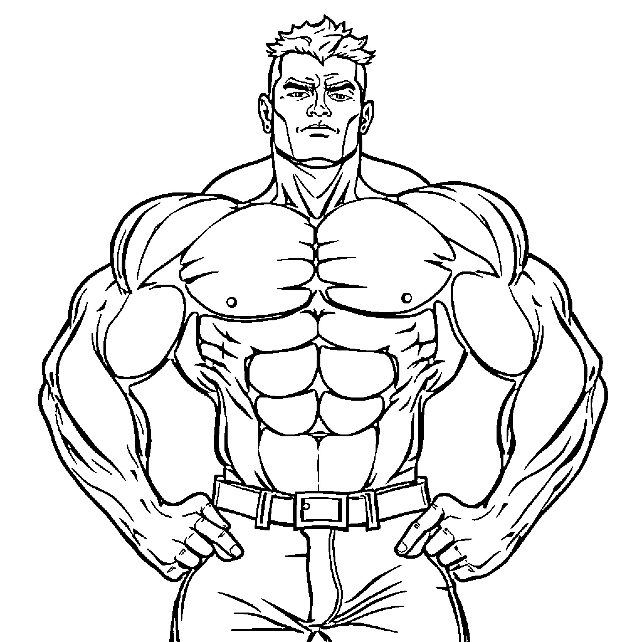 Body of a Muscular Male Figure in Action Pose Coloring Page (free black-and-white line drawing printable PDF for all, from beginners to advanced learners, including children, teens, adults, and seniors)