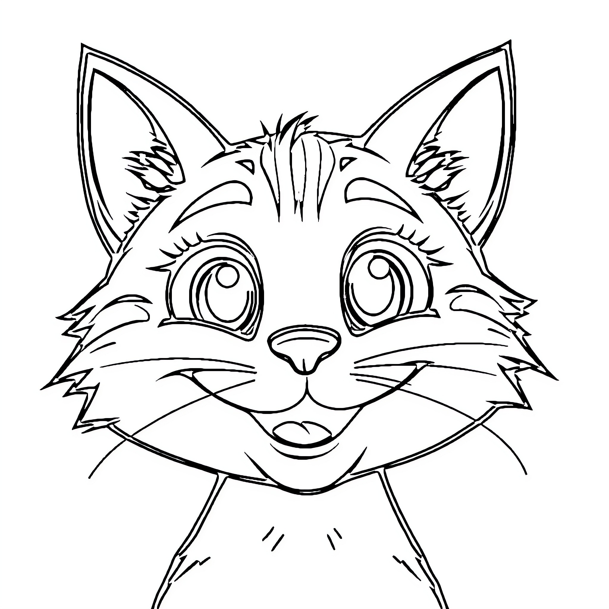 Cat with Expressive Face Coloring Page (free black-and-white line drawing printable PDF for all, from beginners to advanced learners, including children, teens, adults, and seniors)