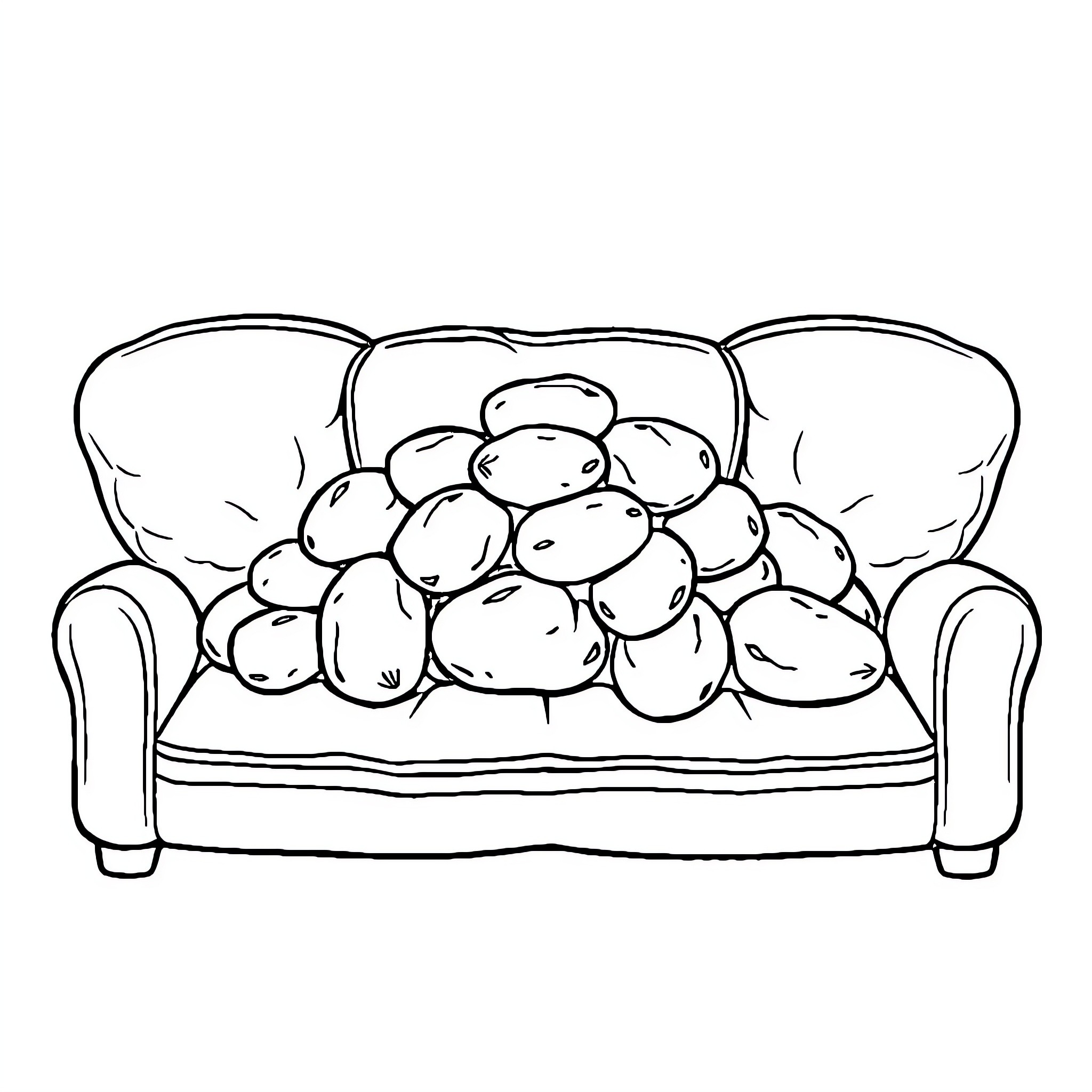 Potato Pile on a Cozy Sofa Coloring Page (free black-and-white line drawing printable PDF for all, from beginners to advanced learners, including children, teens, adults, and seniors)