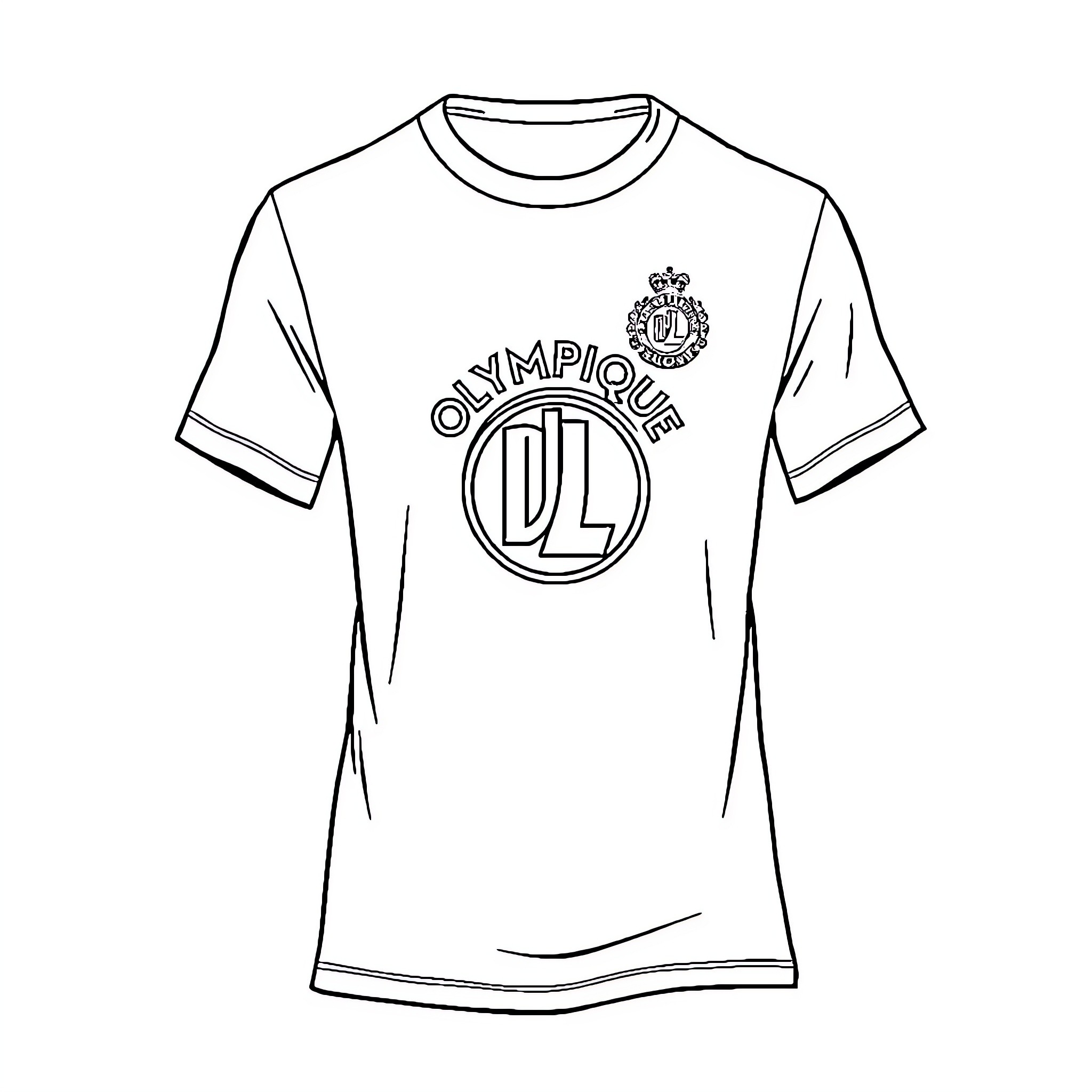 T-Shirt with Olympique Lyonnais club logo Coloring Page (free black-and-white line drawing printable PDF for all, from beginners to advanced learners, including children, teens, adults, and seniors)