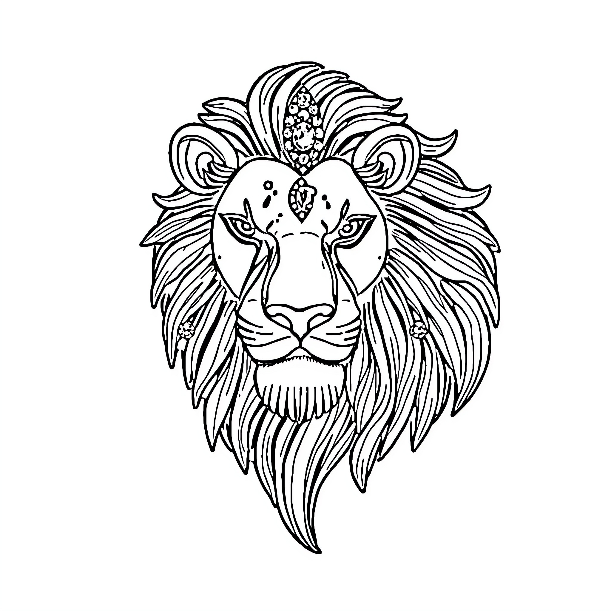 Lion with Intricate Floral Crown Coloring Page (free black-and-white line drawing printable PDF for all, from beginners to advanced learners, including children, teens, adults, and seniors)
