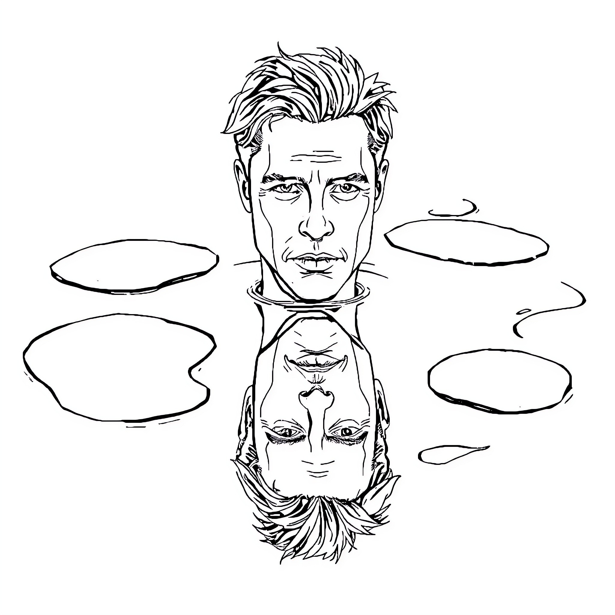 Puddle of Reflections Coloring Page (free black-and-white line drawing printable PDF for all, from beginners to advanced learners, including children, teens, adults, and seniors)