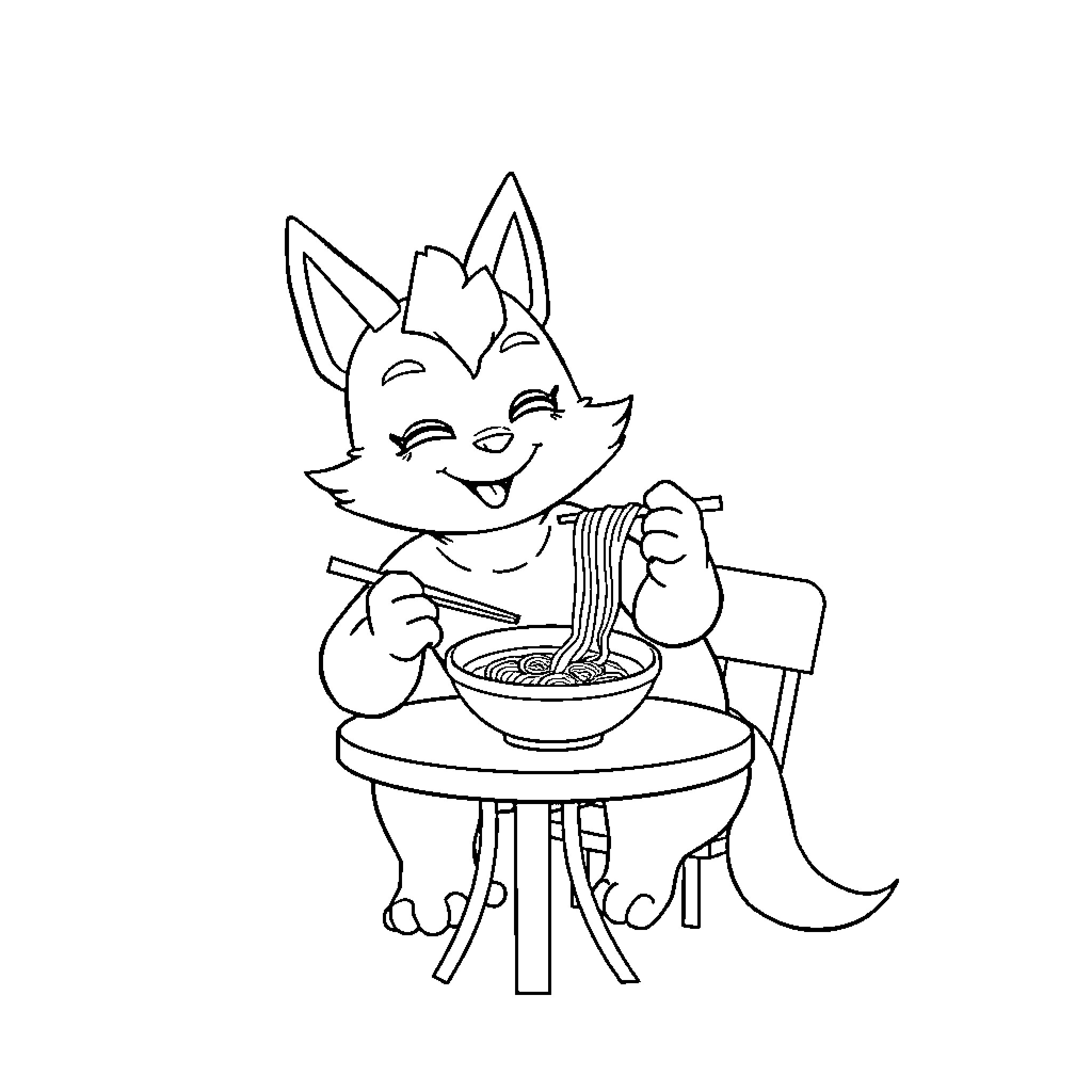 Huntrix enjoys a hearty meal Coloring Page (free black-and-white line drawing printable PDF for all, from beginners to advanced learners, including children, teens, adults, and seniors)