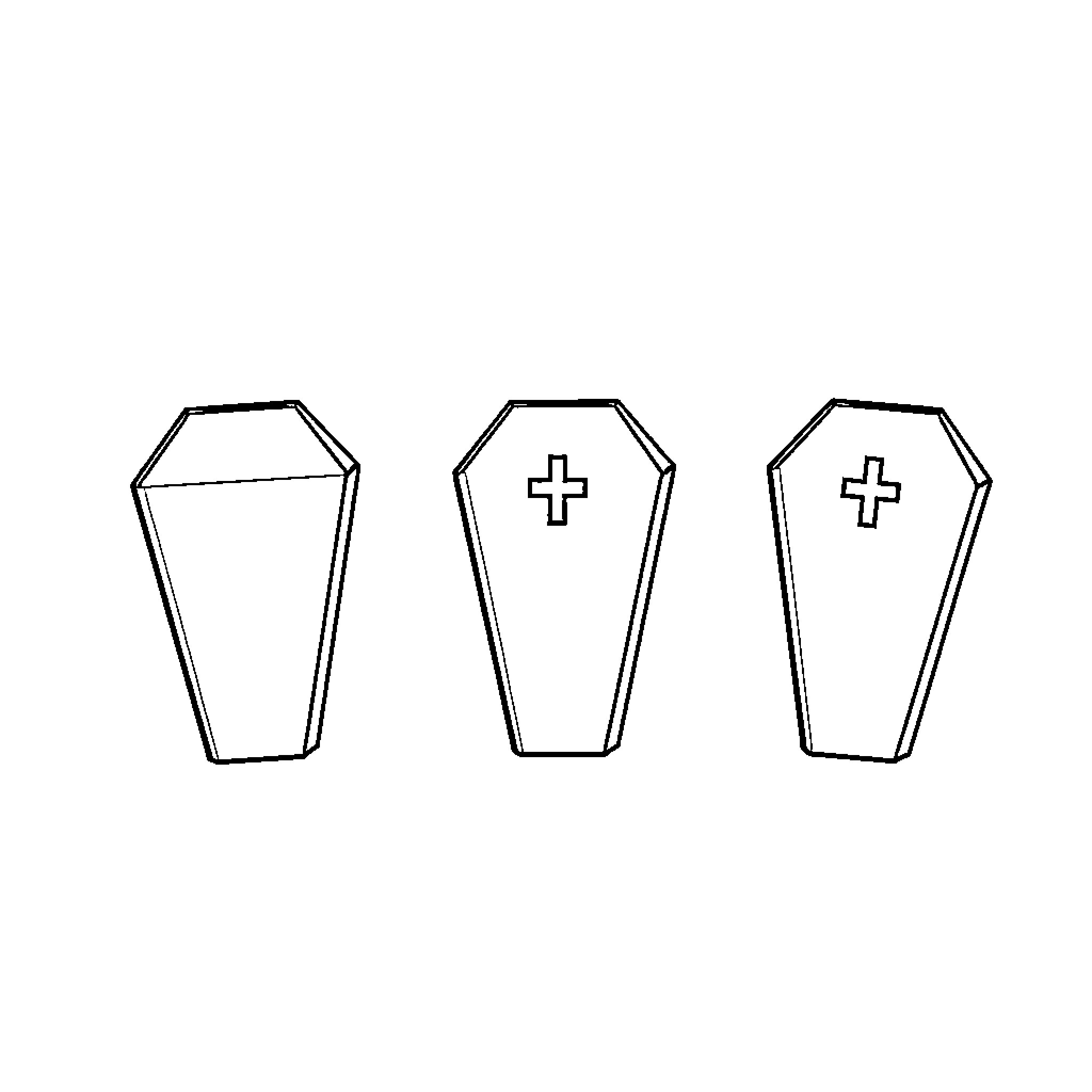 Coffin shapes with cross symbols Coloring Page (free black-and-white line drawing printable PDF for all, from beginners to advanced learners, including children, teens, adults, and seniors)