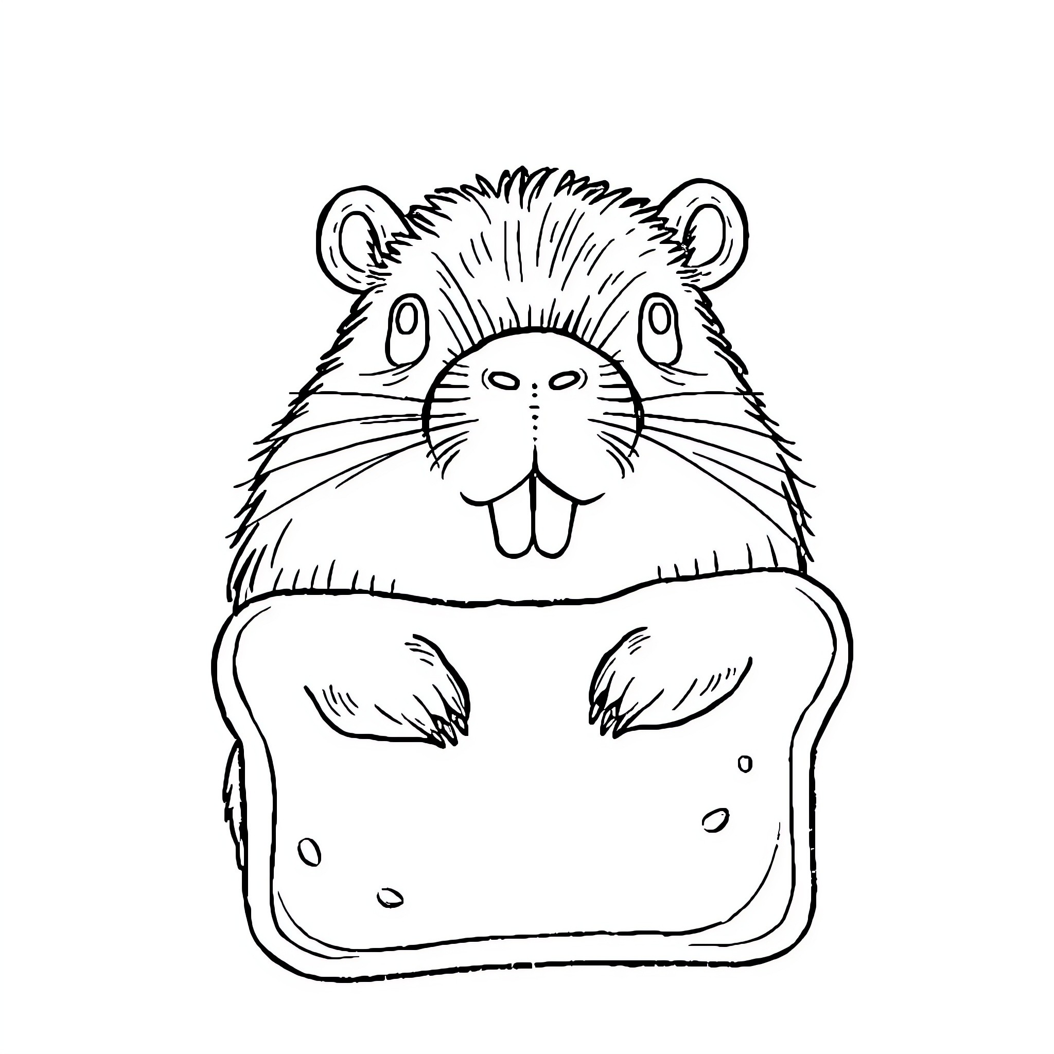 Capybara holding a bread slice Coloring Page (free black-and-white line drawing printable PDF for all, from beginners to advanced learners, including children, teens, adults, and seniors)