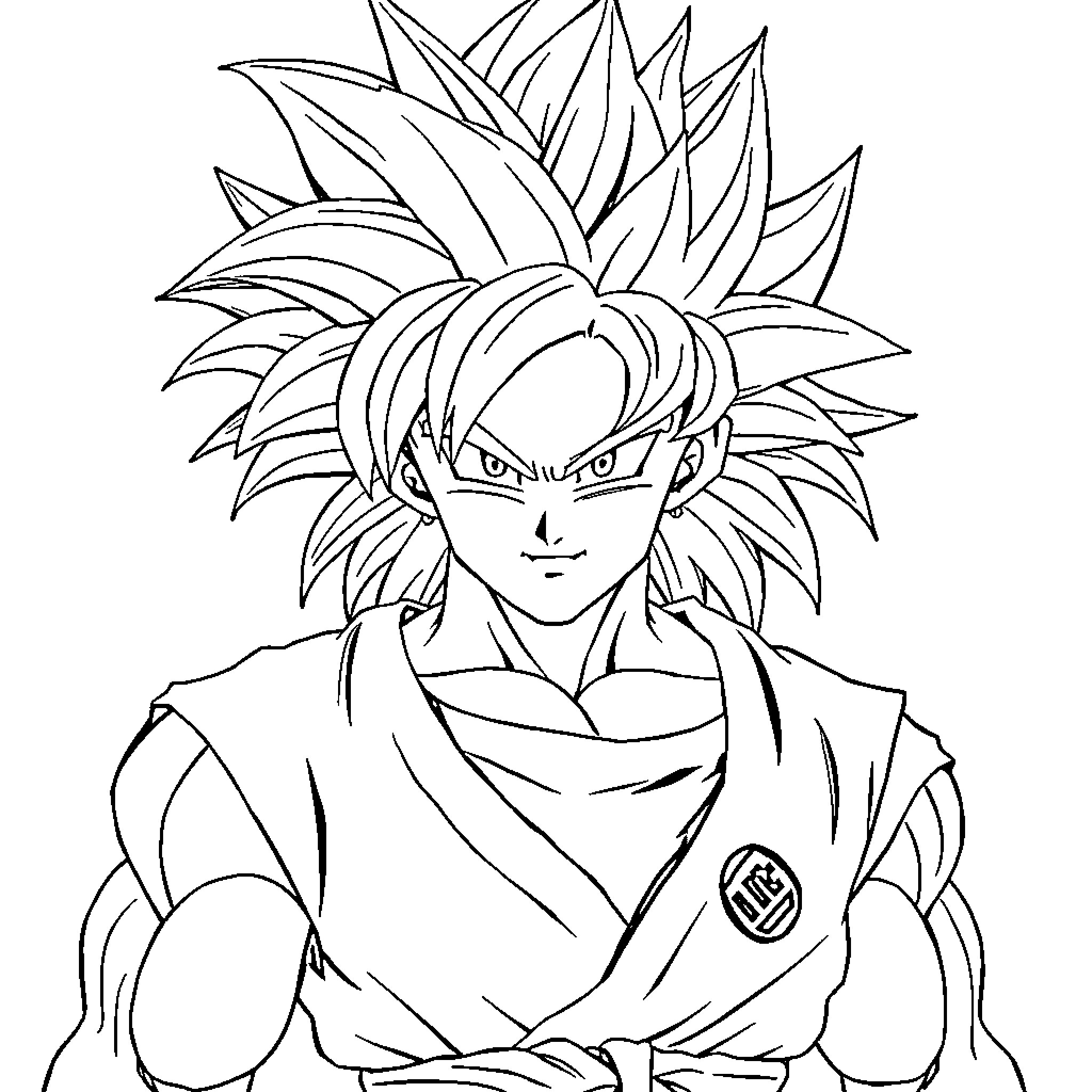 Son Goku in fierce warrior stance Coloring Page (free black-and-white line drawing printable PDF for all, from beginners to advanced learners, including children, teens, adults, and seniors)