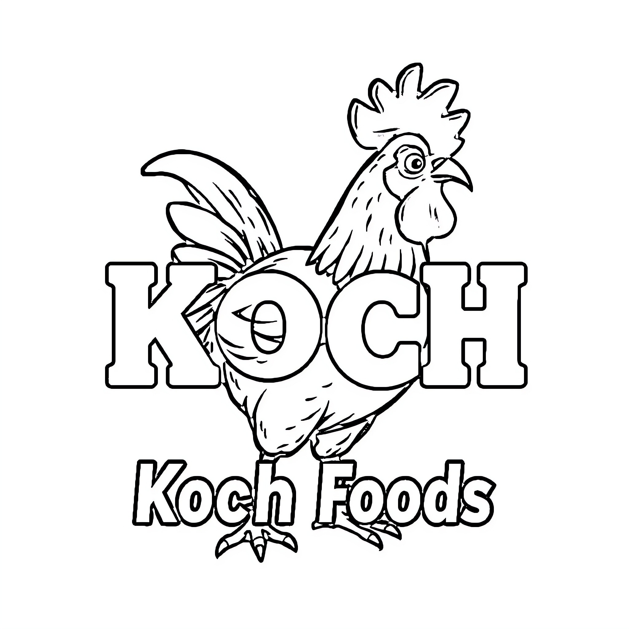 Chicken proudly displaying Koch Foods logo Coloring Page (free black-and-white line drawing printable PDF for all, from beginners to advanced learners, including children, teens, adults, and seniors)
