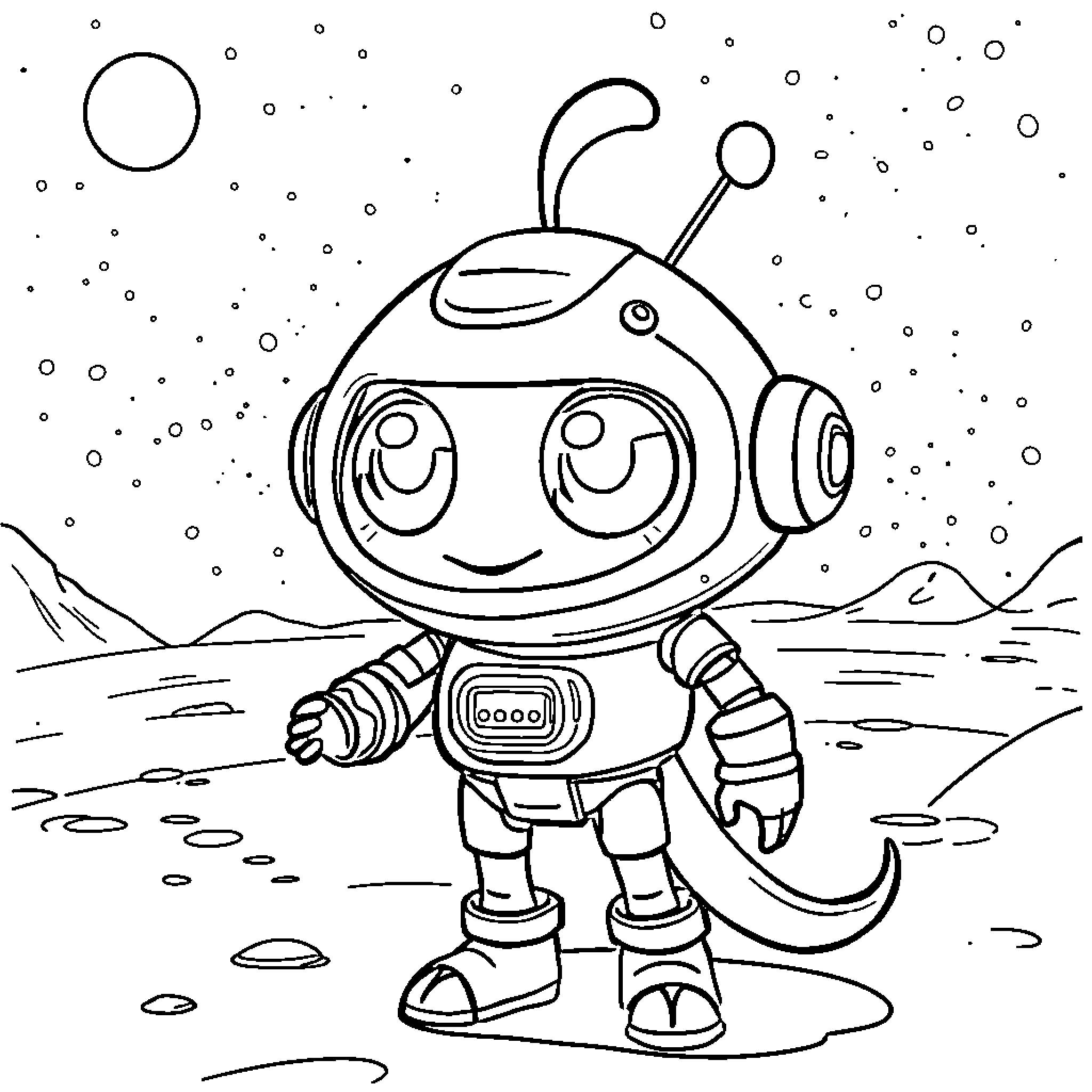 Tribore's Galactic Space Adventure Coloring Page (free black-and-white line drawing printable PDF for all, from beginners to advanced learners, including children, teens, adults, and seniors)