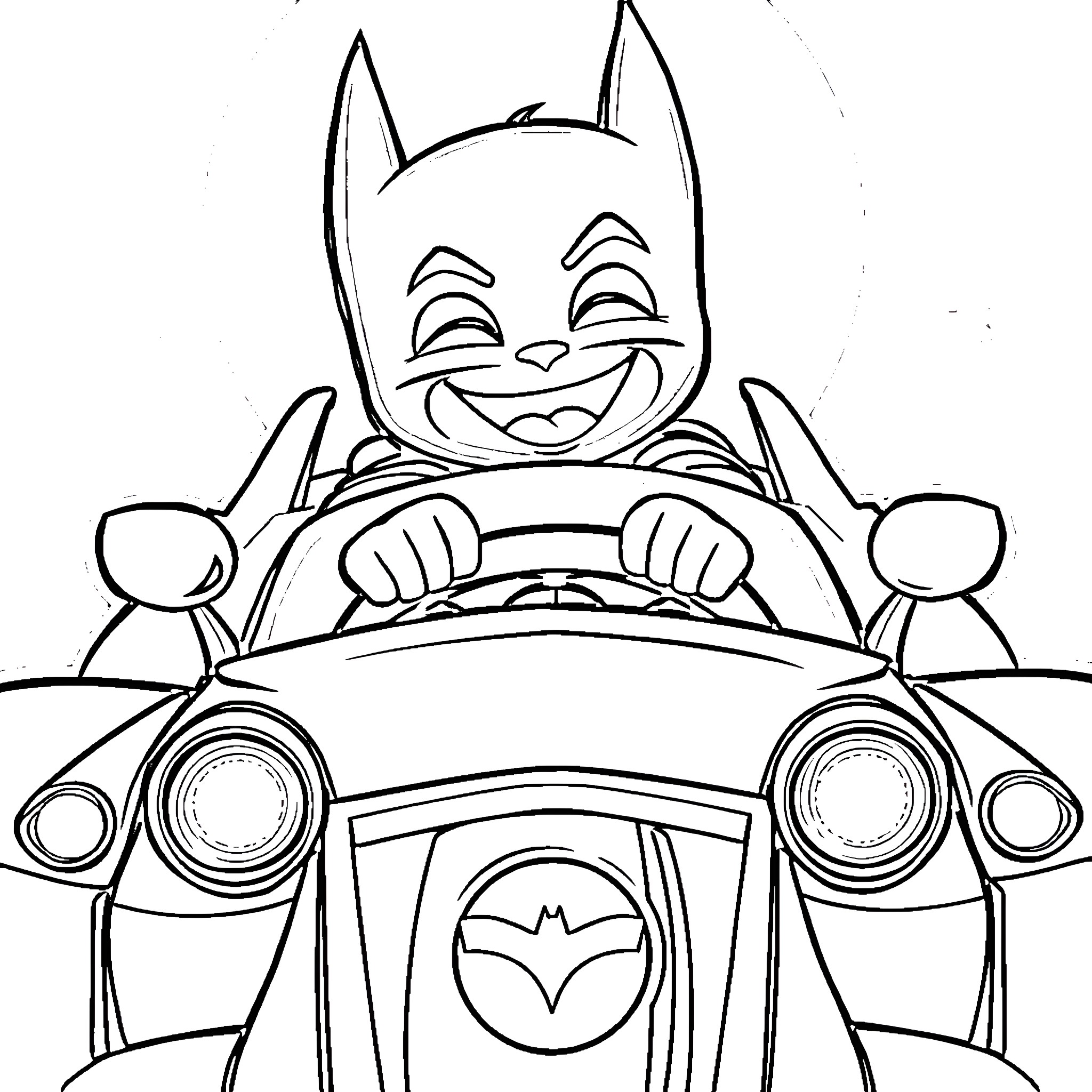 Bluey driving a superhero vehicle with excitement Coloring Page (free black-and-white line drawing printable PDF for all, from beginners to advanced learners, including children, teens, adults, and seniors)