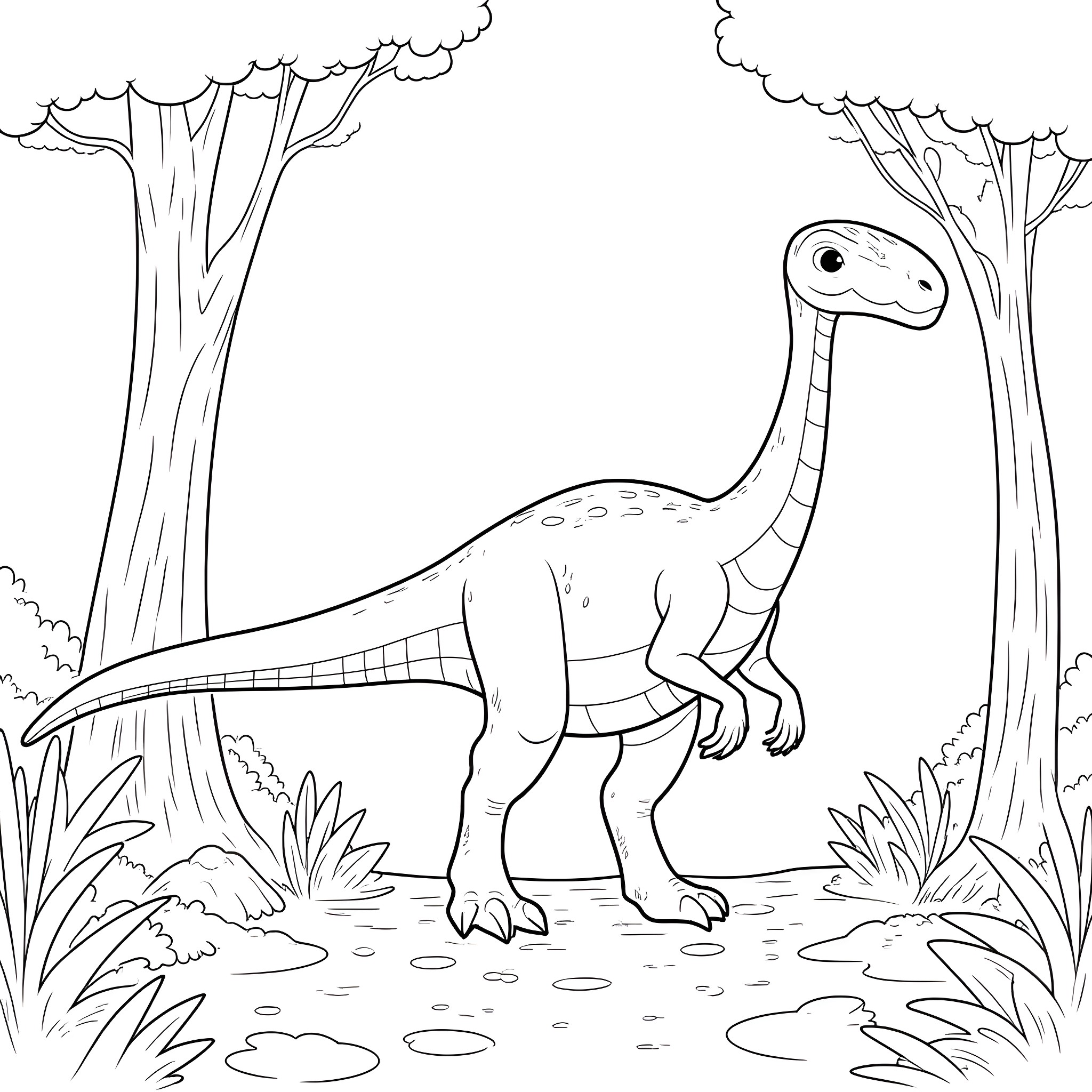 Indoraptor exploring the forest Coloring Page (free black-and-white line drawing printable PDF for all, from beginners to advanced learners, including children, teens, adults, and seniors)