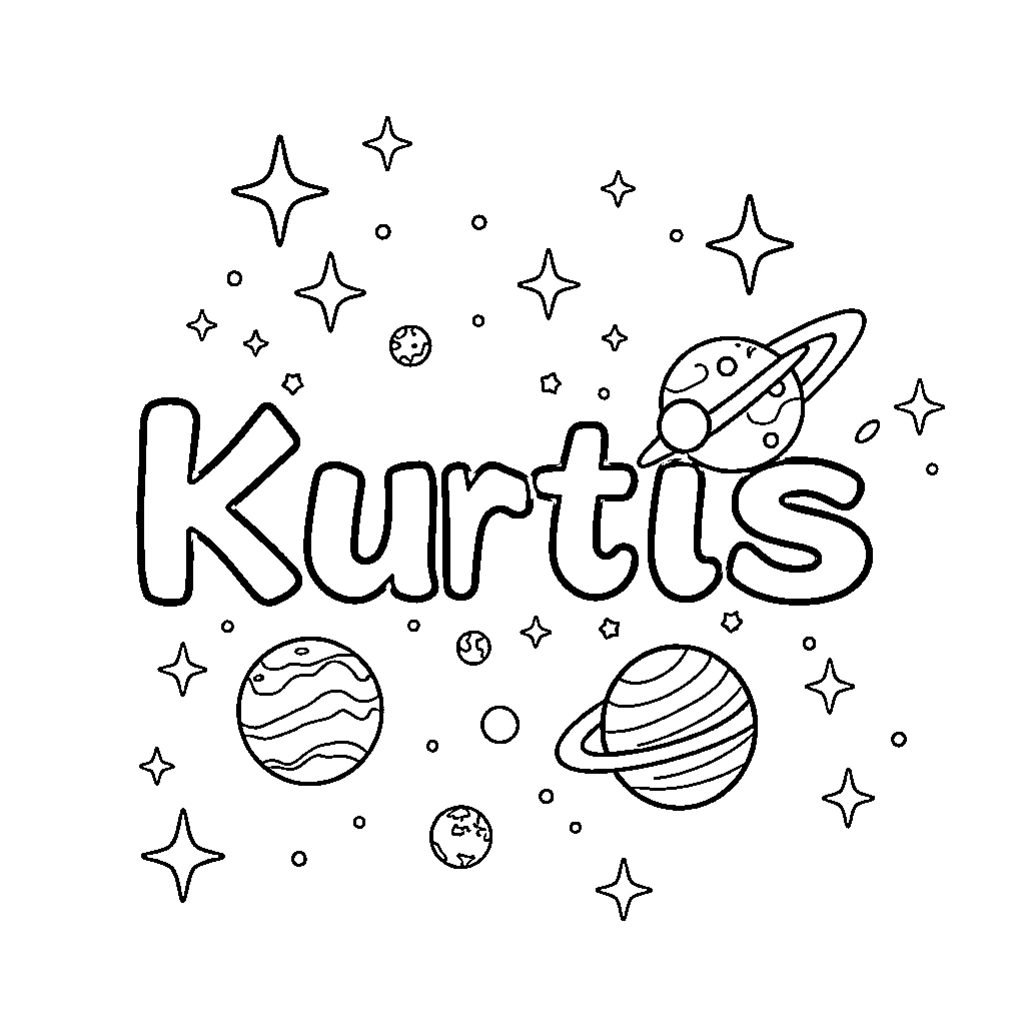Kurtis' Cosmic Adventures Coloring Page (free black-and-white line drawing printable PDF for all, from beginners to advanced learners, including children, teens, adults, and seniors)
