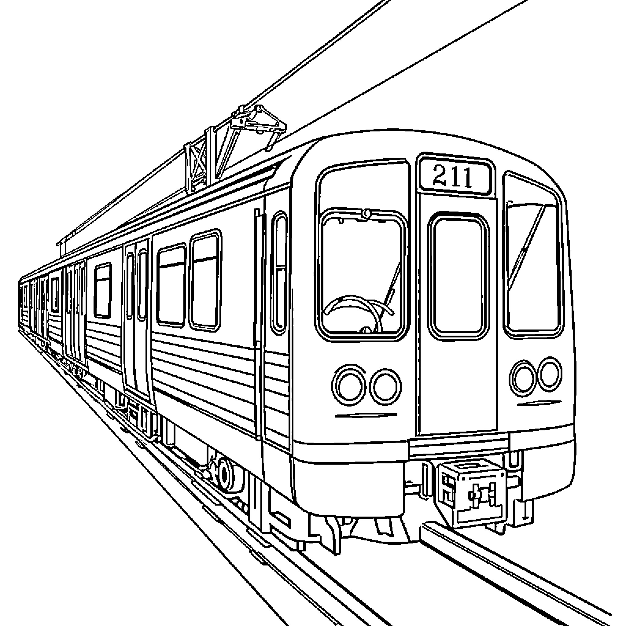 Train commuting passengers on route Coloring Page (free black-and-white line drawing printable PDF for all, from beginners to advanced learners, including children, teens, adults, and seniors)