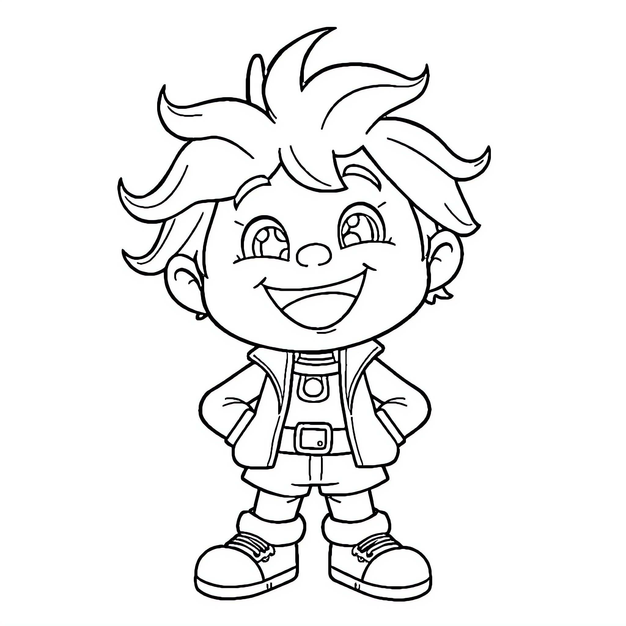Cosmo the Happy Cartoon Character Coloring Page (free black-and-white line drawing printable PDF for all, from beginners to advanced learners, including children, teens, adults, and seniors)