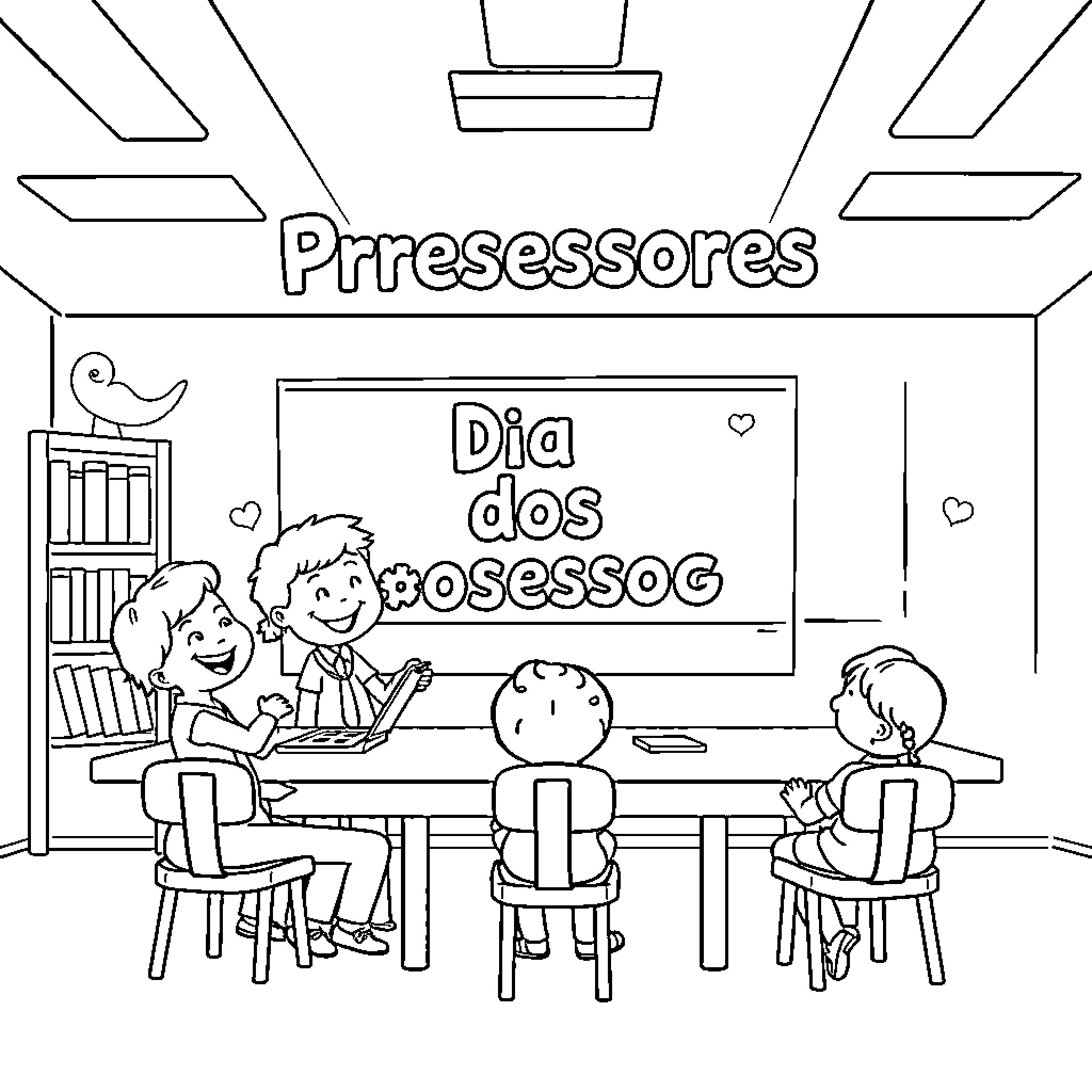 Teacher leading students in classroom discussion Coloring Page (free black-and-white line drawing printable PDF for all, from beginners to advanced learners, including children, teens, adults, and seniors)