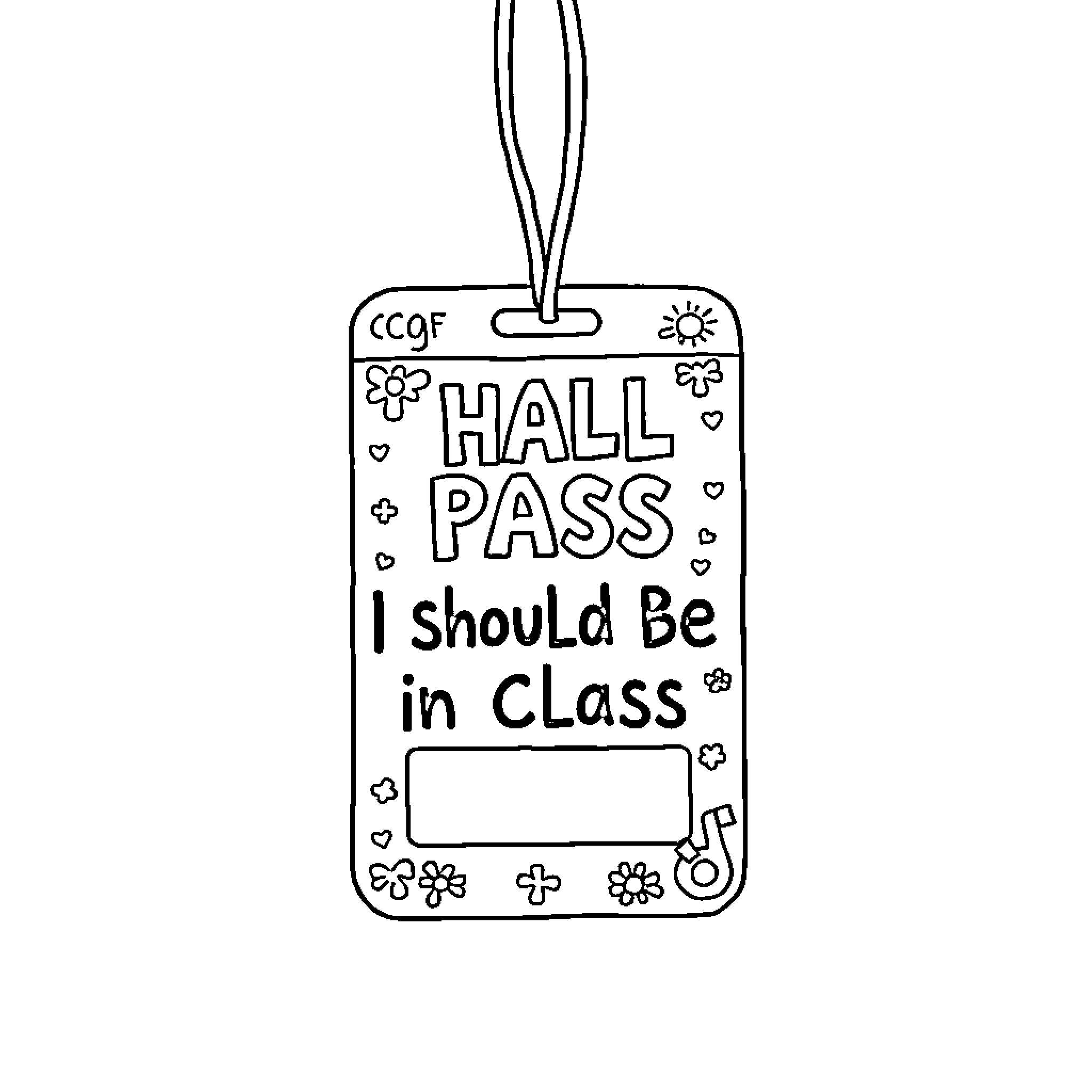 Hall Pass for Class Attendance Coloring Page (free black-and-white line drawing printable PDF for all, from beginners to advanced learners, including children, teens, adults, and seniors)
