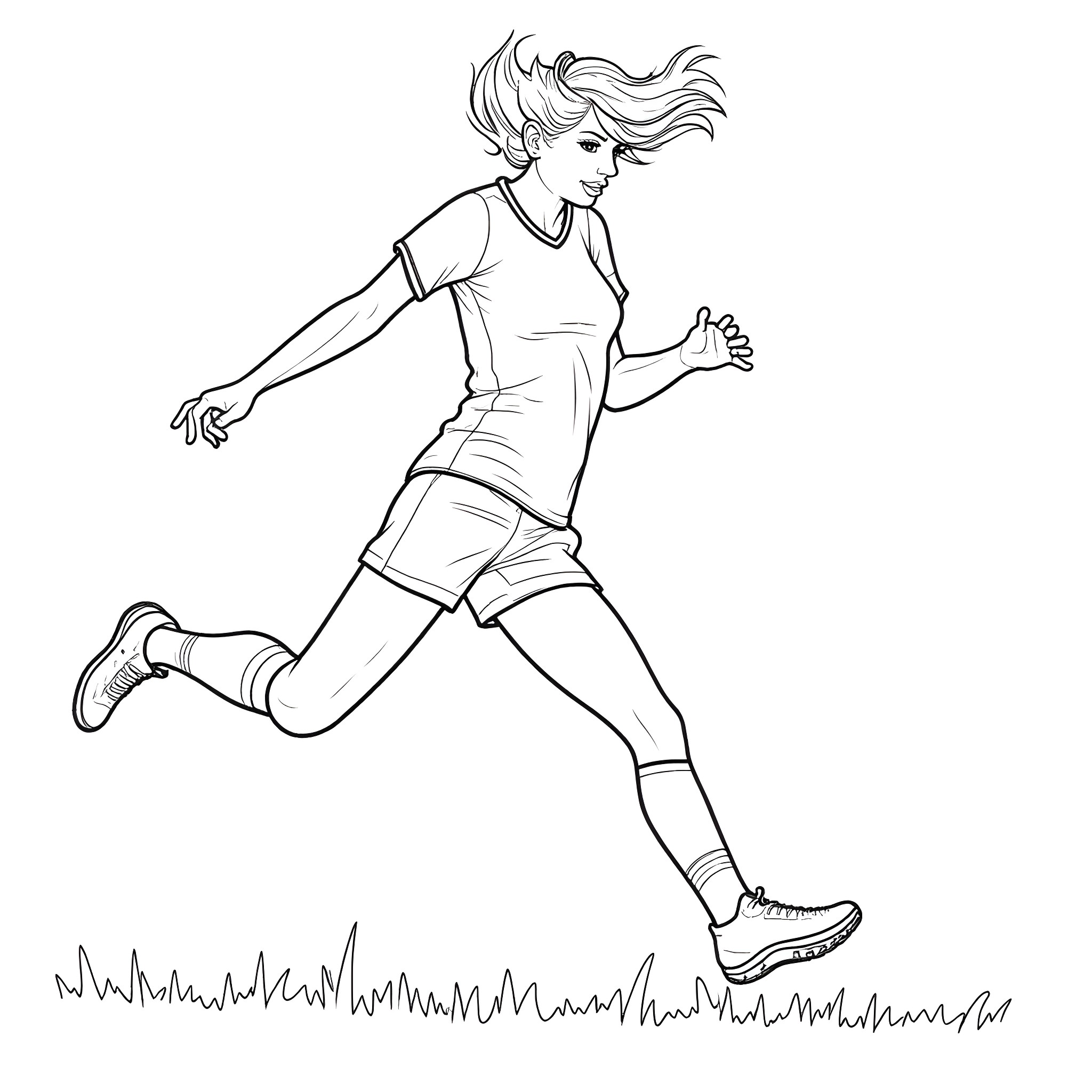 Taylor Swift running joyfully through a field Coloring Page (free black-and-white line drawing printable PDF for all, from beginners to advanced learners, including children, teens, adults, and seniors)
