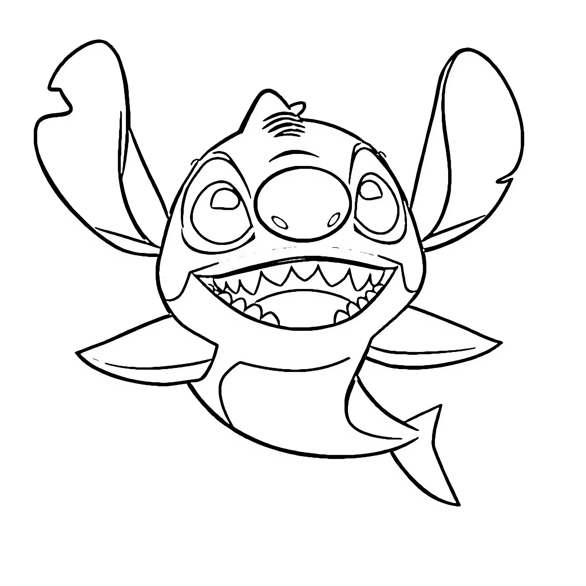 Shark displaying an energetic expression Coloring Page (free black-and-white line drawing printable PDF for all, from beginners to advanced learners, including children, teens, adults, and seniors)