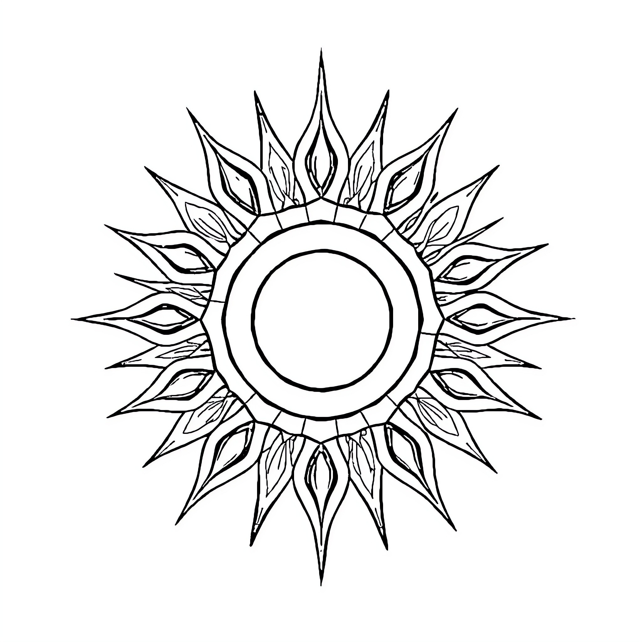 G Clef Sun Motif with Intricate Floral Design Coloring Page (free black-and-white line drawing printable PDF for all, from beginners to advanced learners, including children, teens, adults, and seniors)