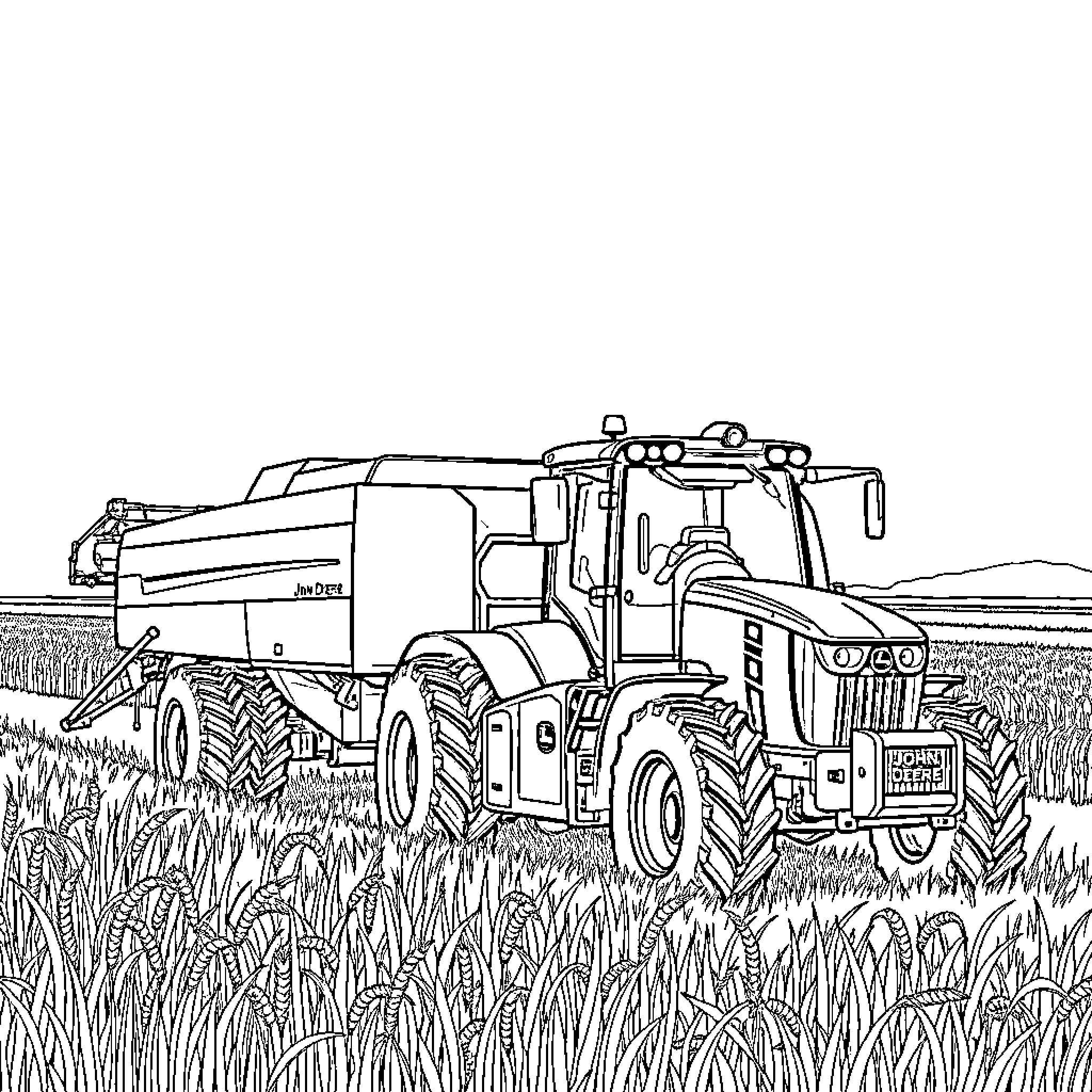 Tractor plowing through the field Coloring Page (free black-and-white line drawing printable PDF for all, from beginners to advanced learners, including children, teens, adults, and seniors)