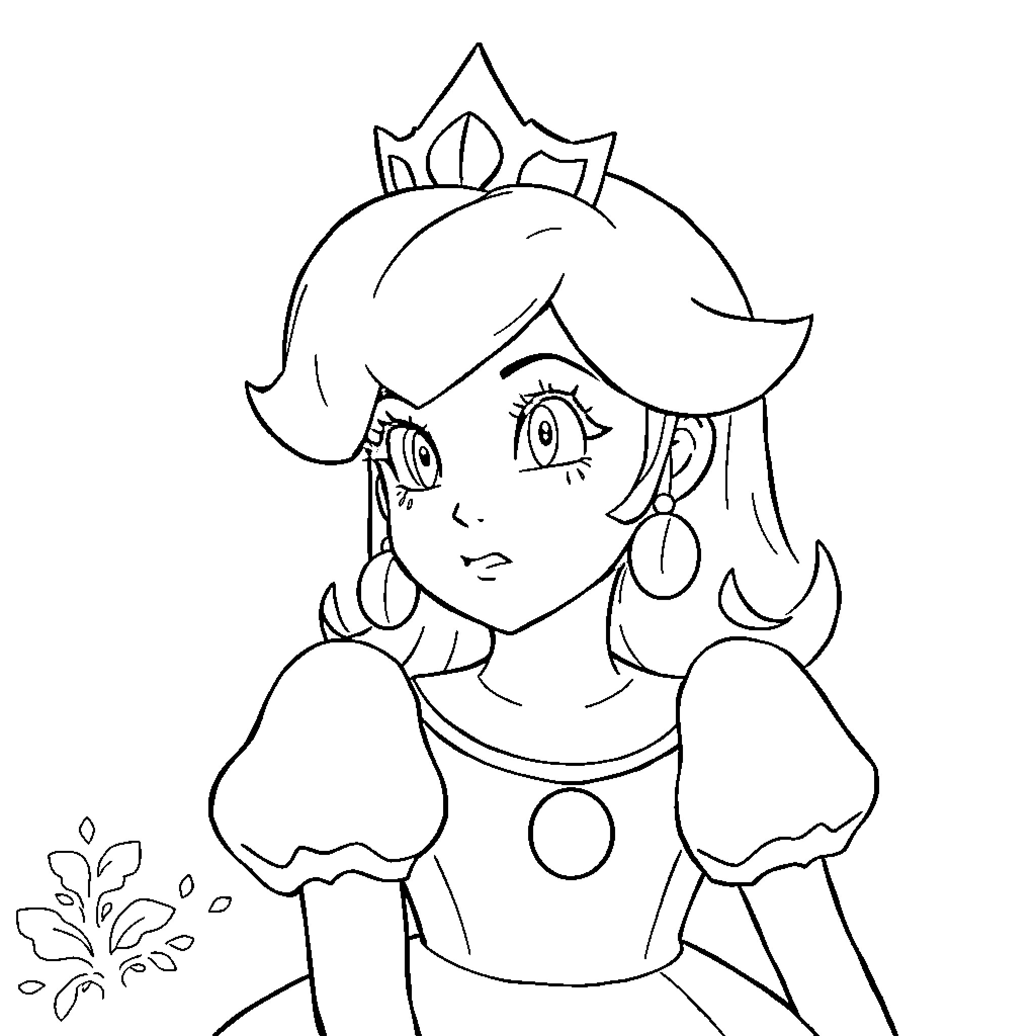 Princess with Crown Expressing Serious Emotion Coloring Page (free black-and-white line drawing printable PDF for all, from beginners to advanced learners, including children, teens, adults, and seniors)
