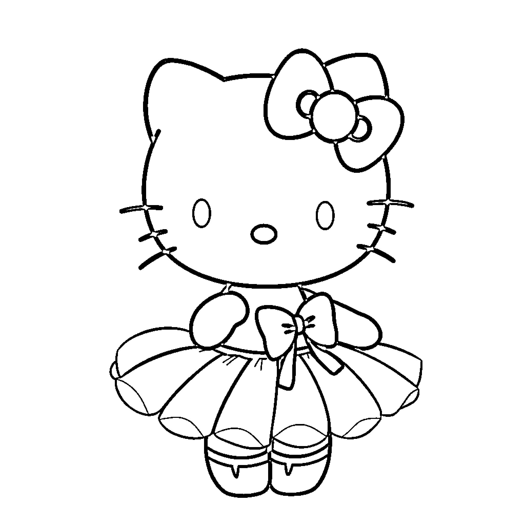 Hello Kitty in a Cute Ballet Outfit Coloring Page (free black-and-white line drawing printable PDF for all, from beginners to advanced learners, including children, teens, adults, and seniors)