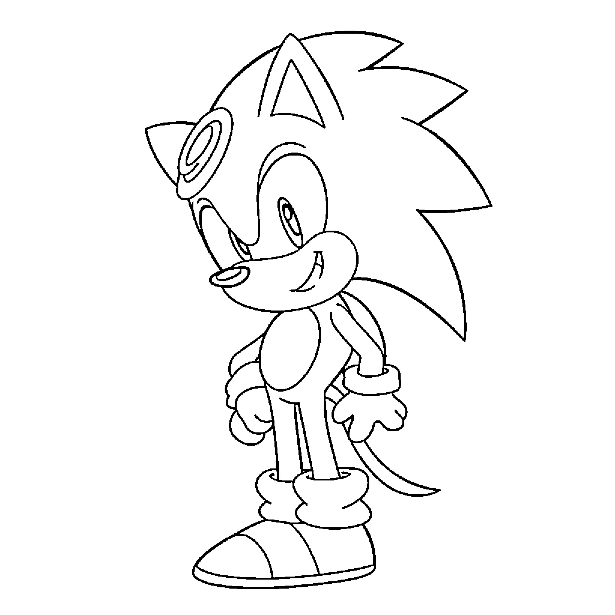 Sonic the Hedgehog in a playful pose Coloring Page (free black-and-white line drawing printable PDF for all, from beginners to advanced learners, including children, teens, adults, and seniors)
