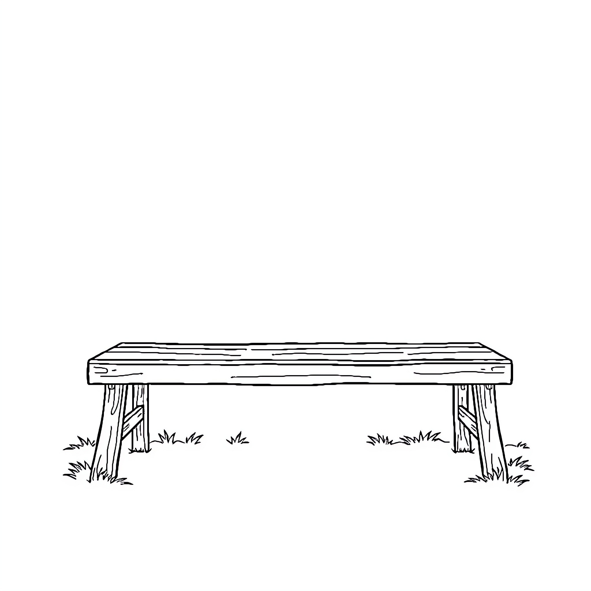 Bench in natural setting with grass and foliage Coloring Page (free black-and-white line drawing printable PDF for all, from beginners to advanced learners, including children, teens, adults, and seniors)